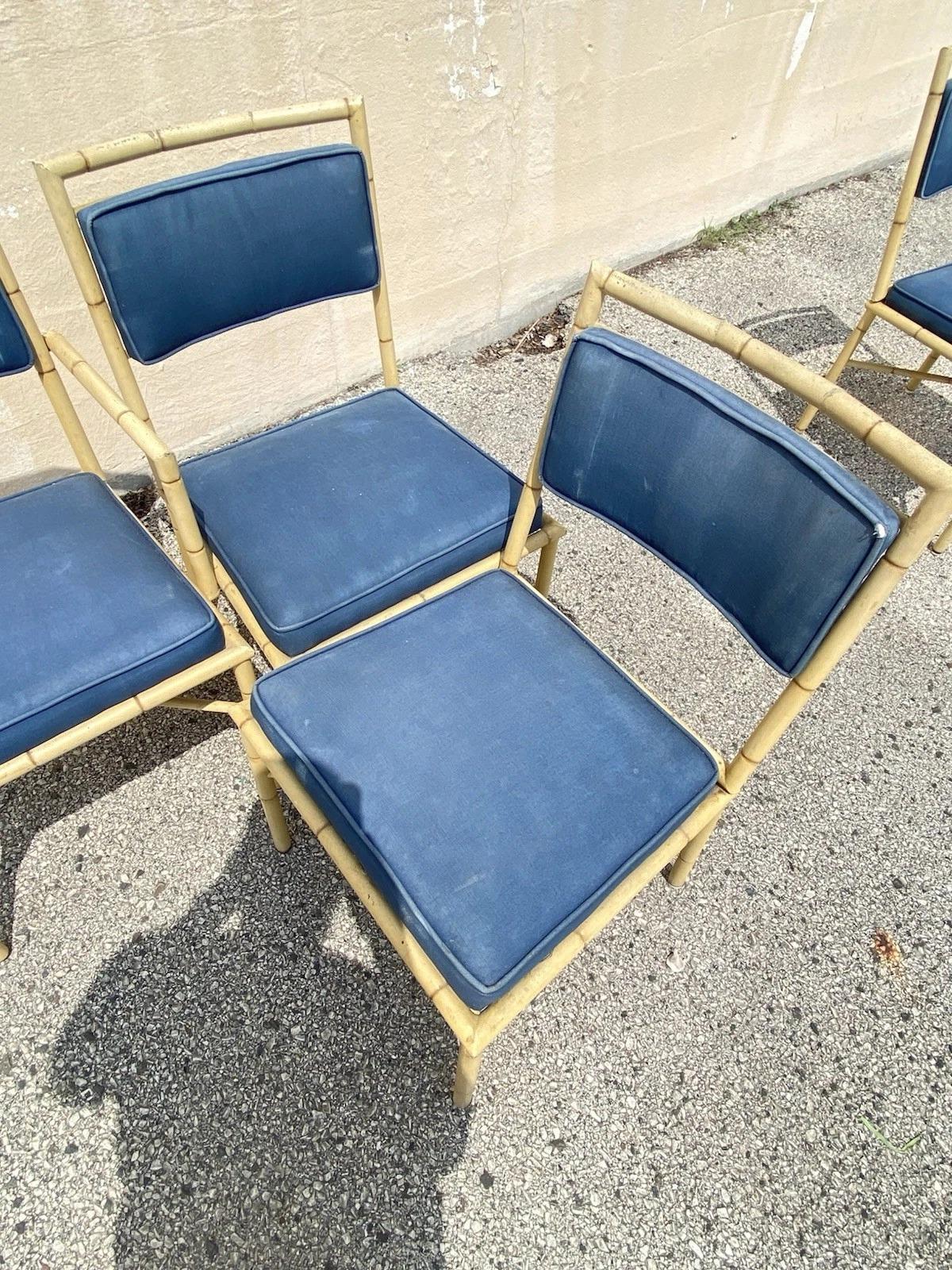 Vintage Chinese Chippendale Metal Cast Aluminum Faux Bamboo Dining Set 7 Pc Set For Sale 1