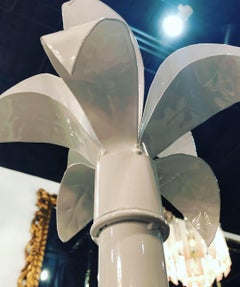 Vintage Chinese Chippendale Palm Tree Leaf Metal Four Poster King Size Bed