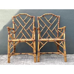 Vintage Chinese Chippendale Rattan Dining Chairs - A Pair