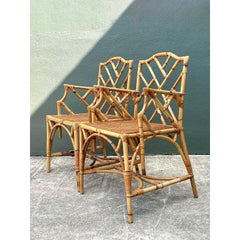 Vintage Chinese Chippendale Rattan Dining Chairs