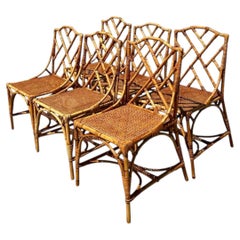Vintage Chinese Chippendale Rattan Dining Chairs - Set Of 6
