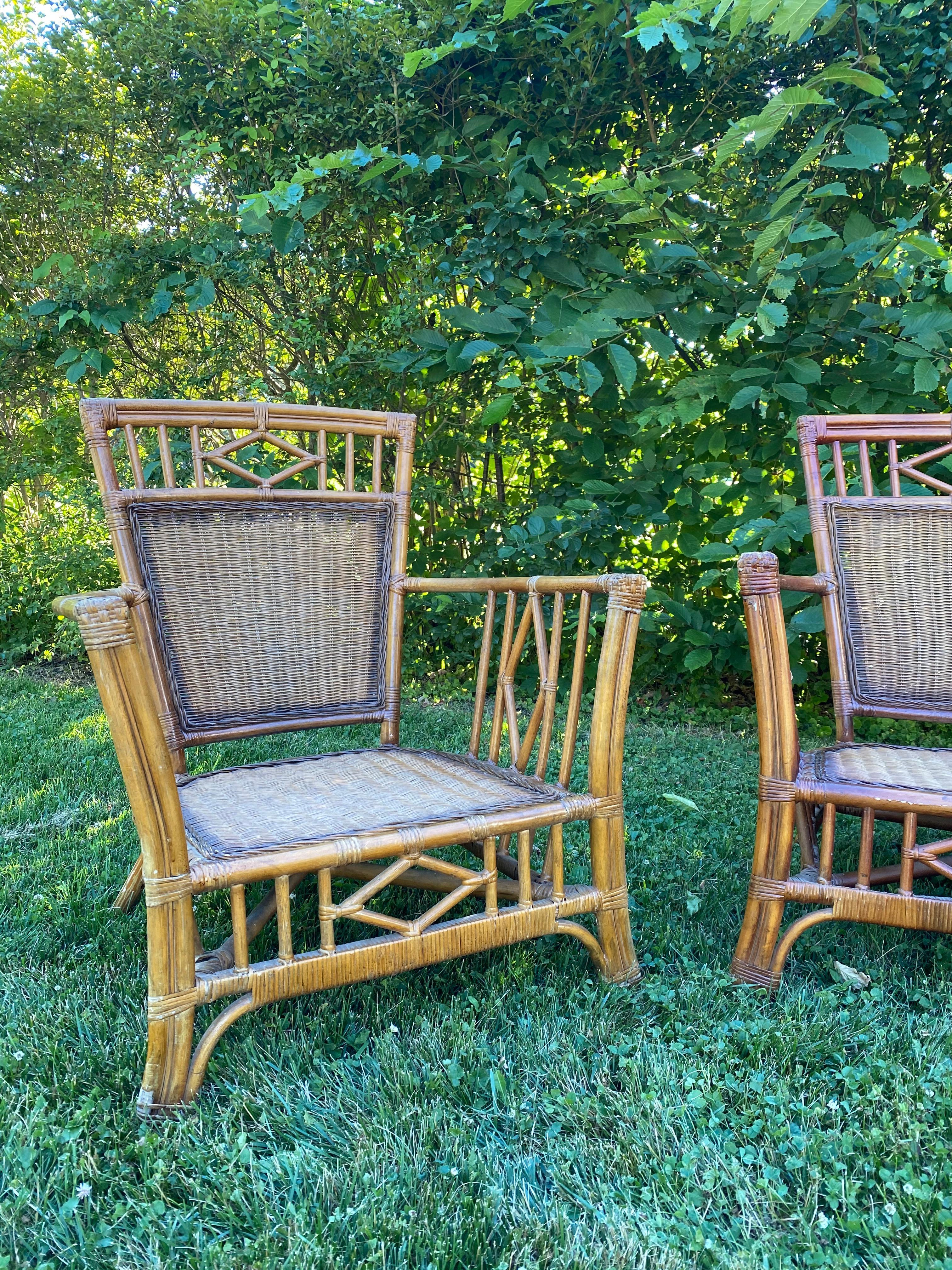 Vintage Chinese Chippendale Rattan Sette with Matching Chairs 8