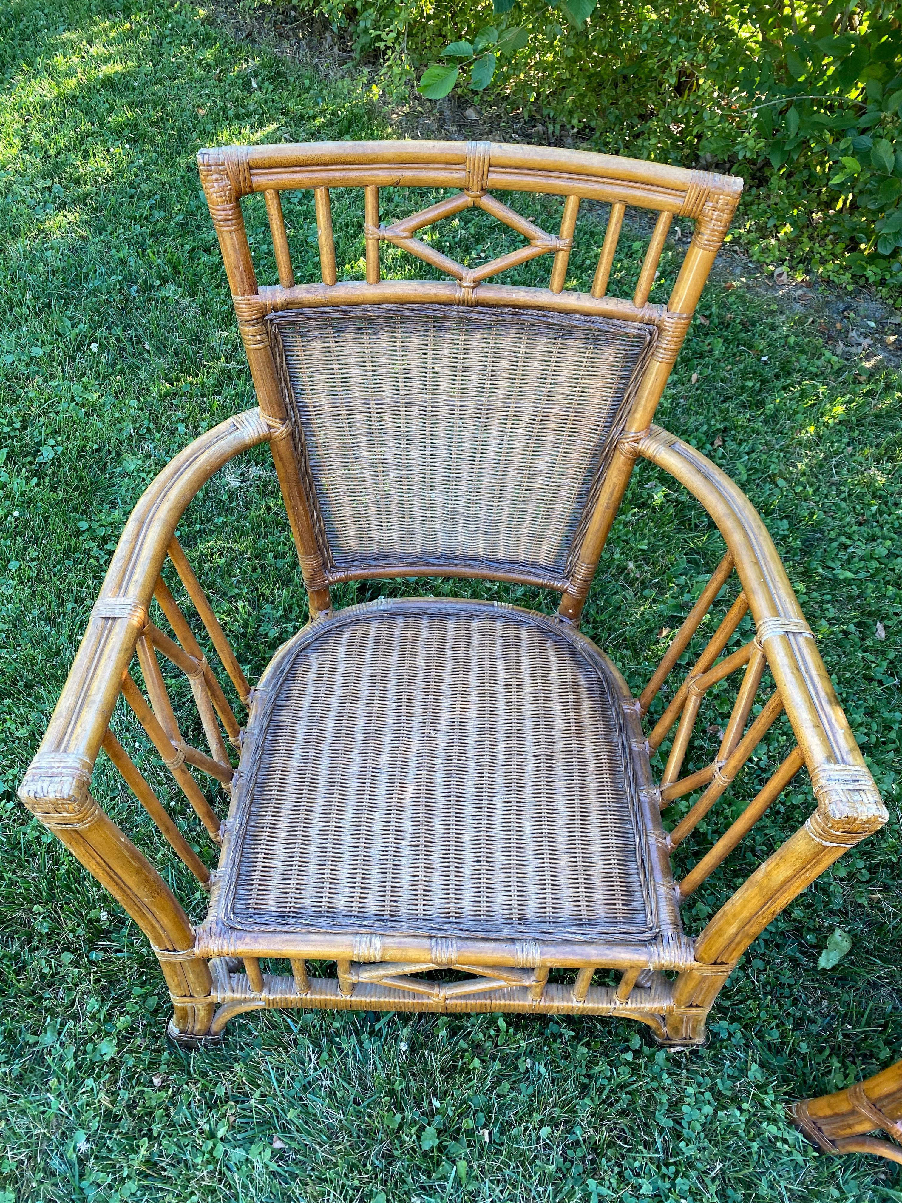 Vintage Chinese Chippendale Rattan Sette with Matching Chairs 9