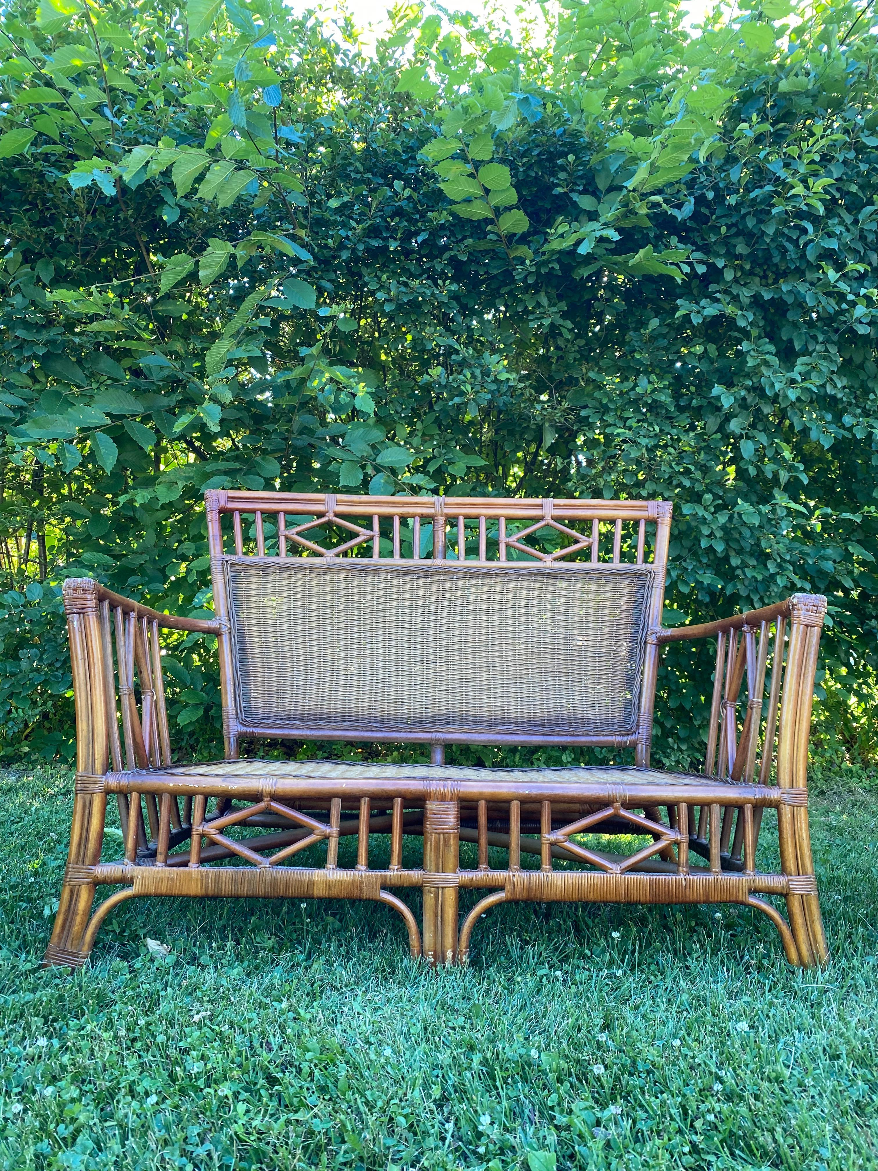 Vintage Chinese Chippendale Rattan Sette with Matching Chairs 10