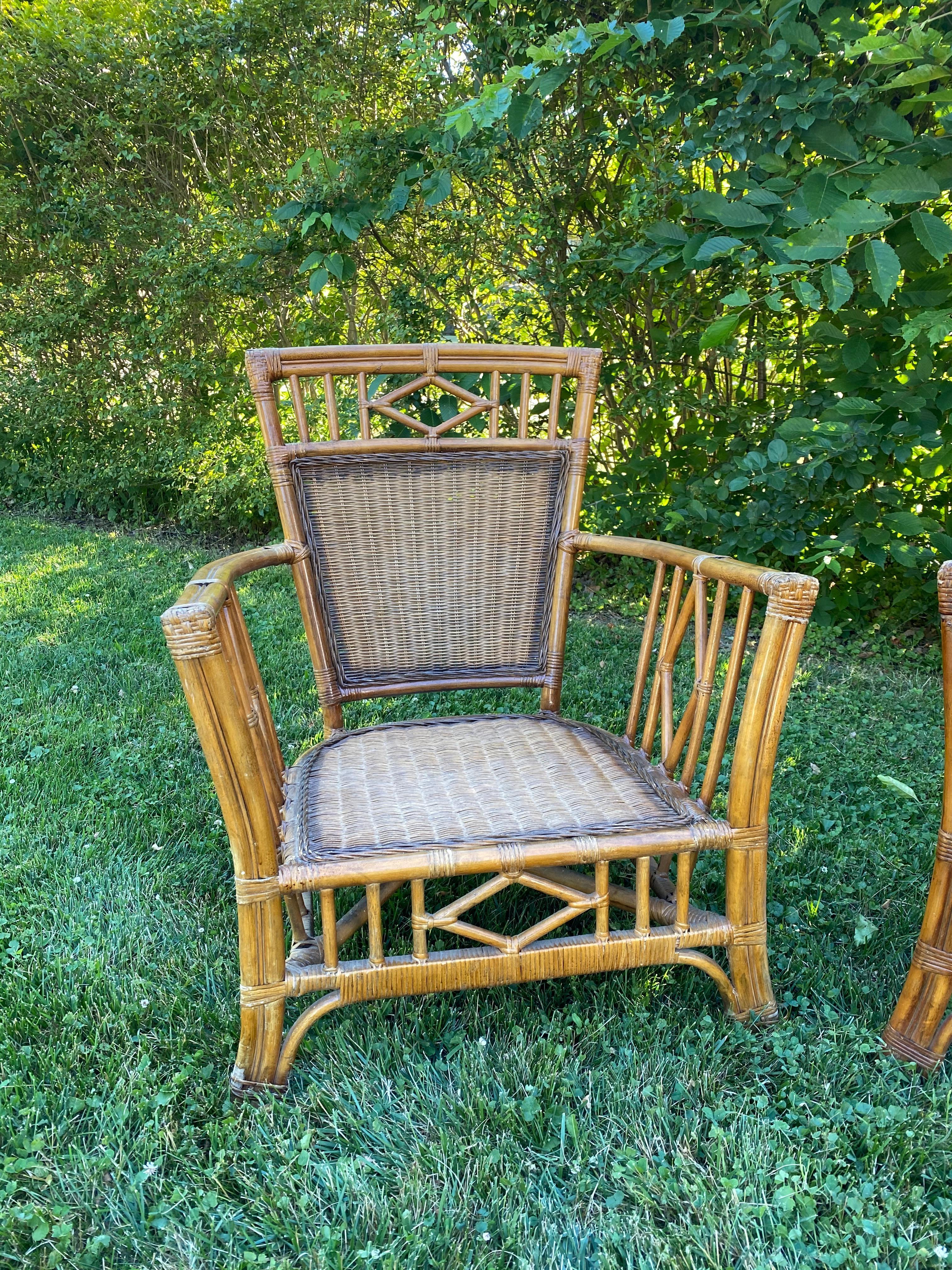 Contemporary Vintage Chinese Chippendale Rattan Sette with Matching Chairs