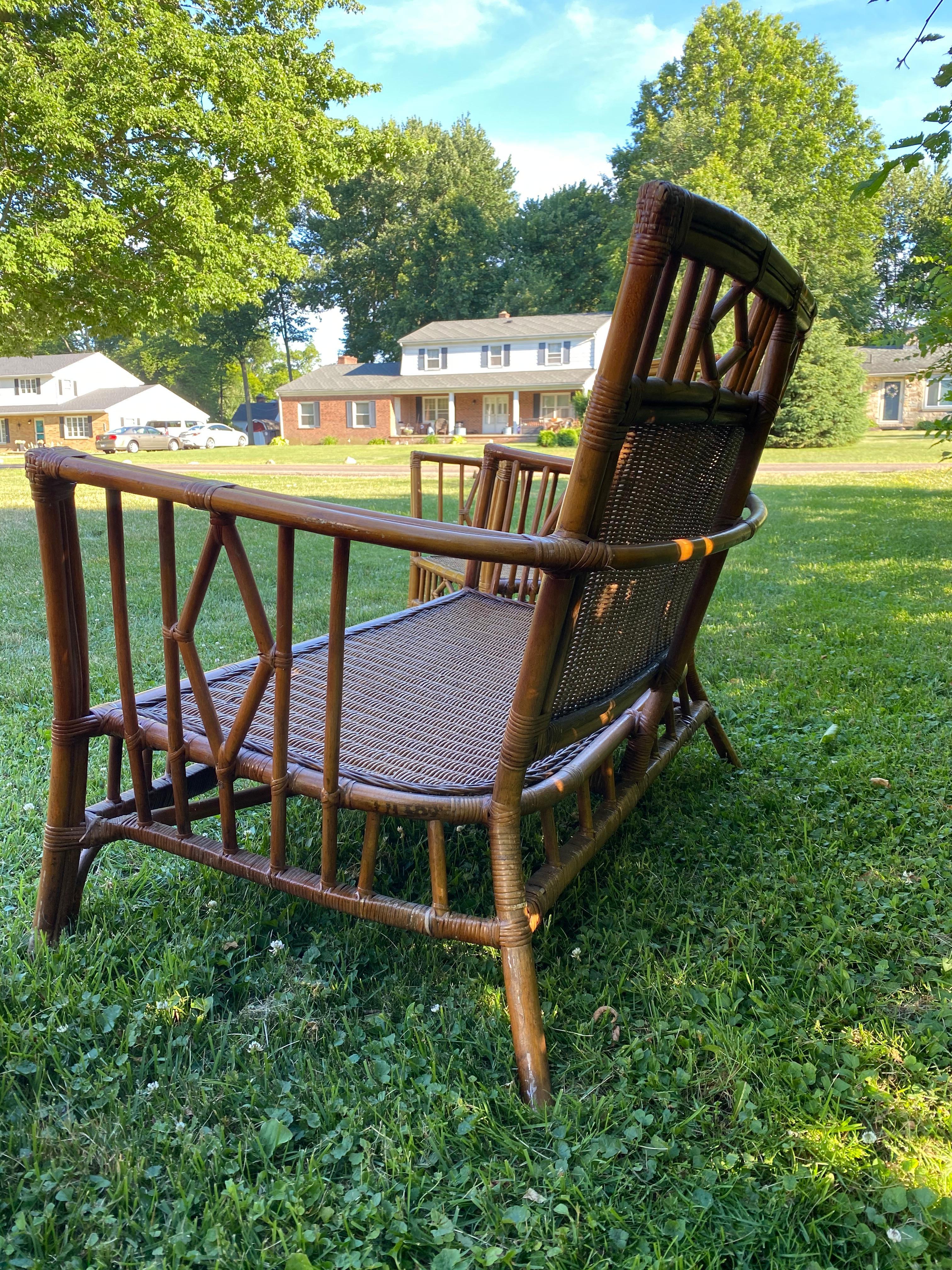 Vintage Chinese Chippendale Rattan Sette with Matching Chairs 1