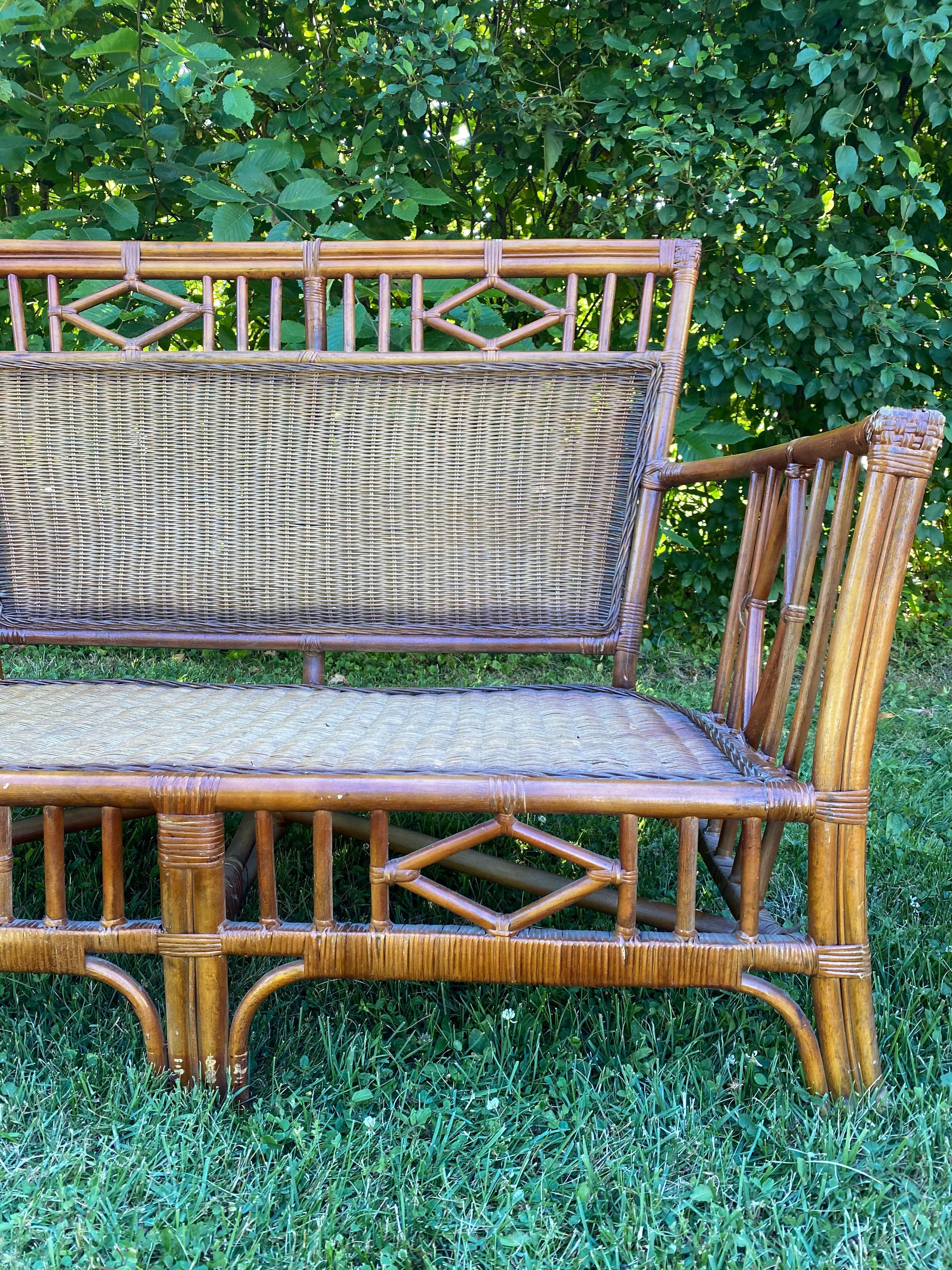 Vintage Chinese Chippendale Rattan Sette with Matching Chairs 2