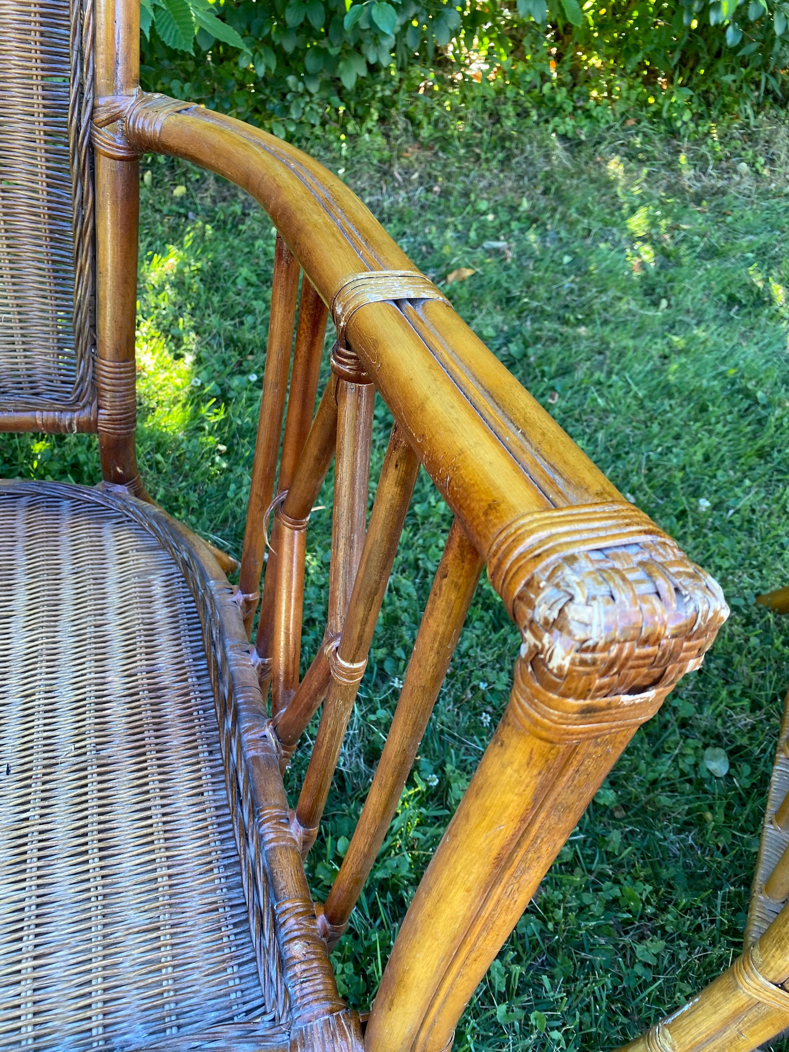 Vintage Chinese Chippendale Rattan Sette with Matching Chairs 4