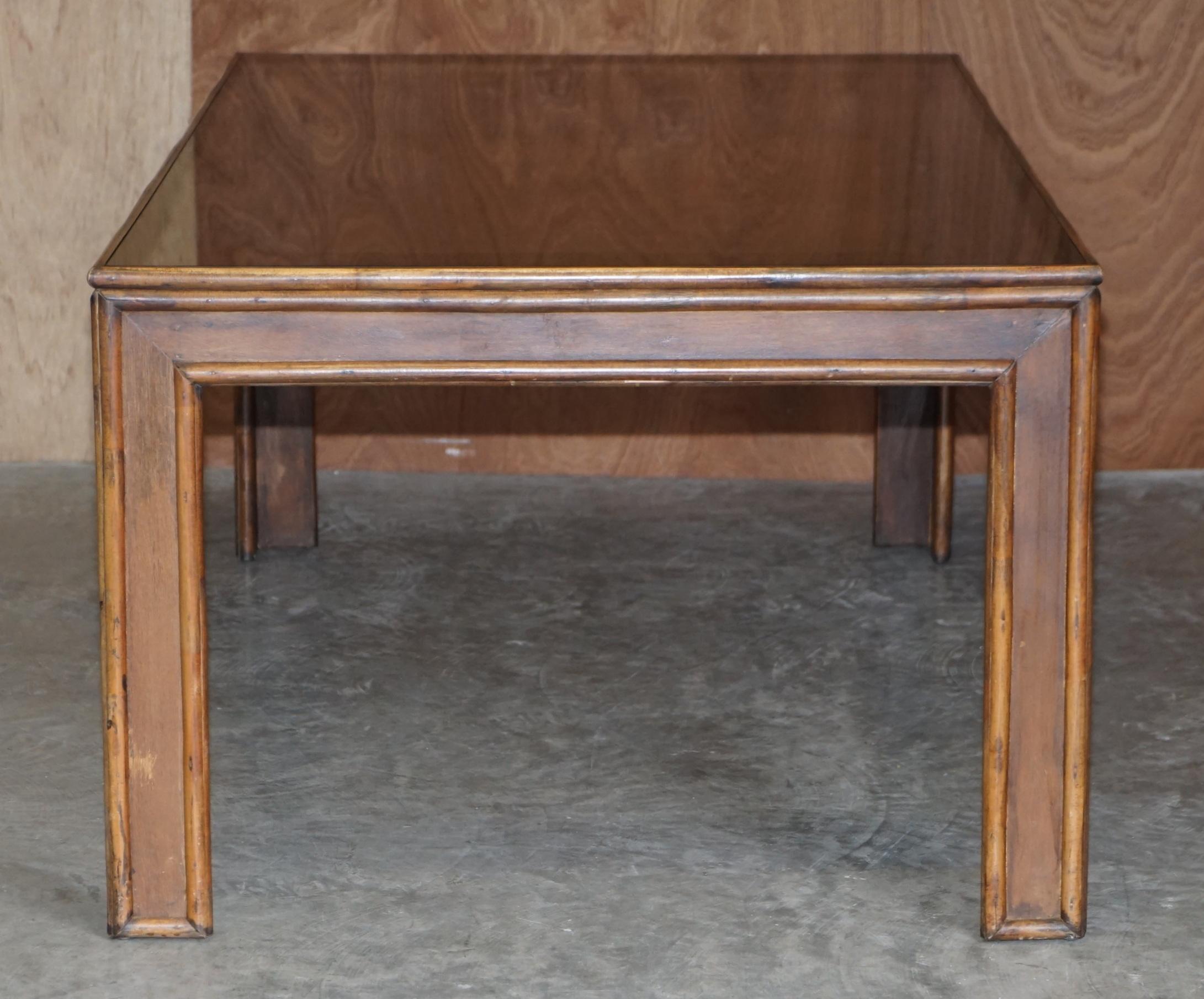 Vintage Chinese Chippendale Refectory Dining Table with Smoked Glass Table Top For Sale 3