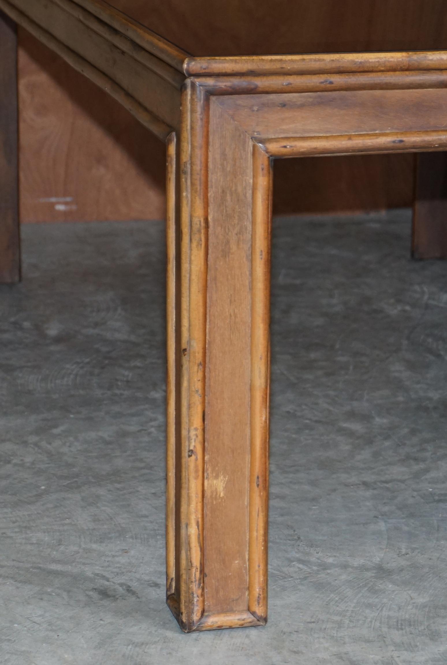 Vintage Chinese Chippendale Refectory Dining Table with Smoked Glass Table Top For Sale 4