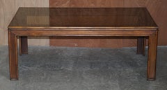 Vintage Chinese Chippendale Refectory Dining Table with Smoked Glass Table Top