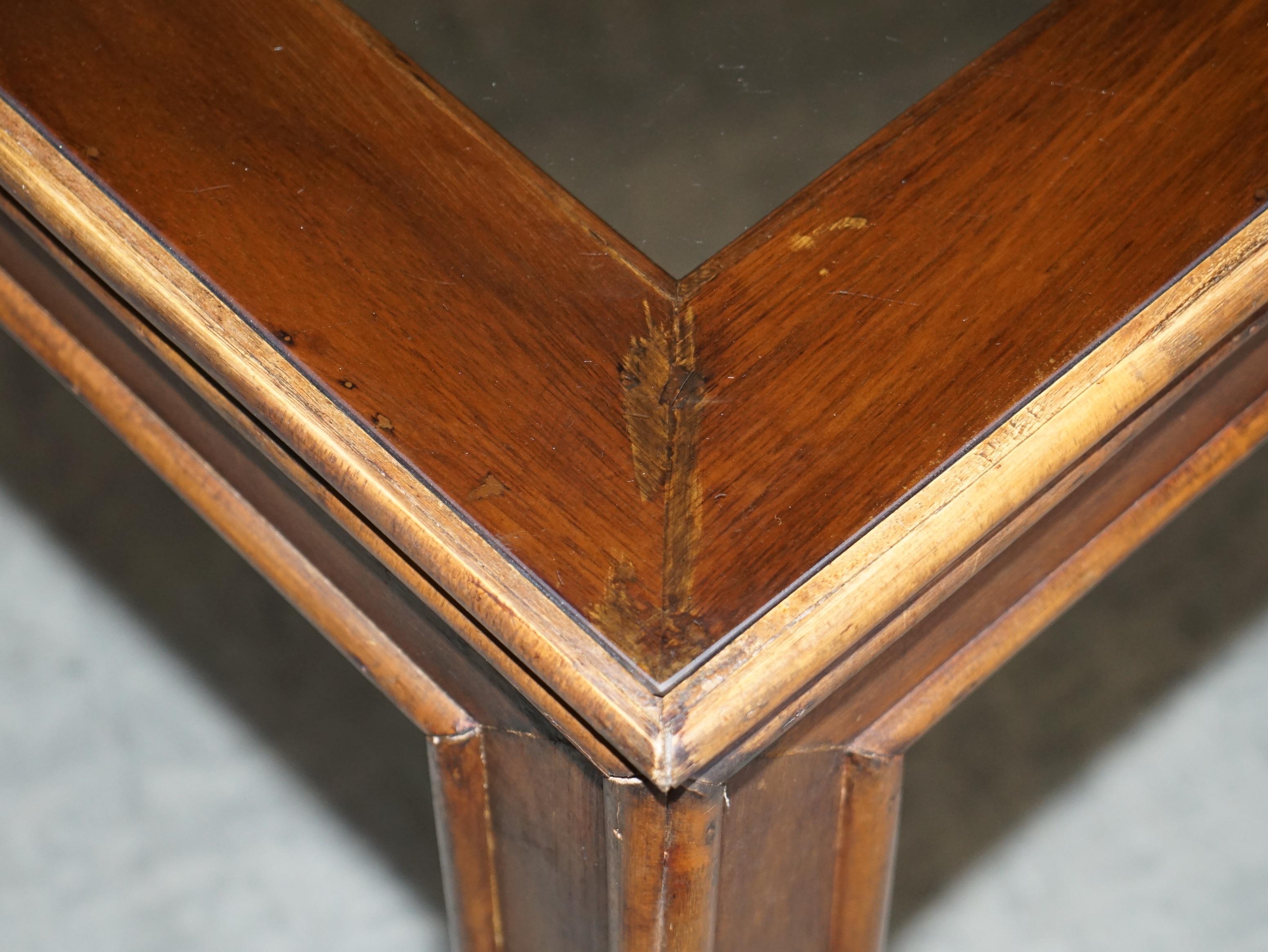 Hand-Crafted Vintage Chinese Chippendale Refectory Dining Table with Smoked Glass Table Top For Sale