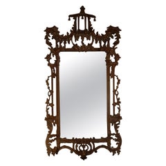 Vintage Chinese Chippendale Style Carved Wood Pagoda Mirror