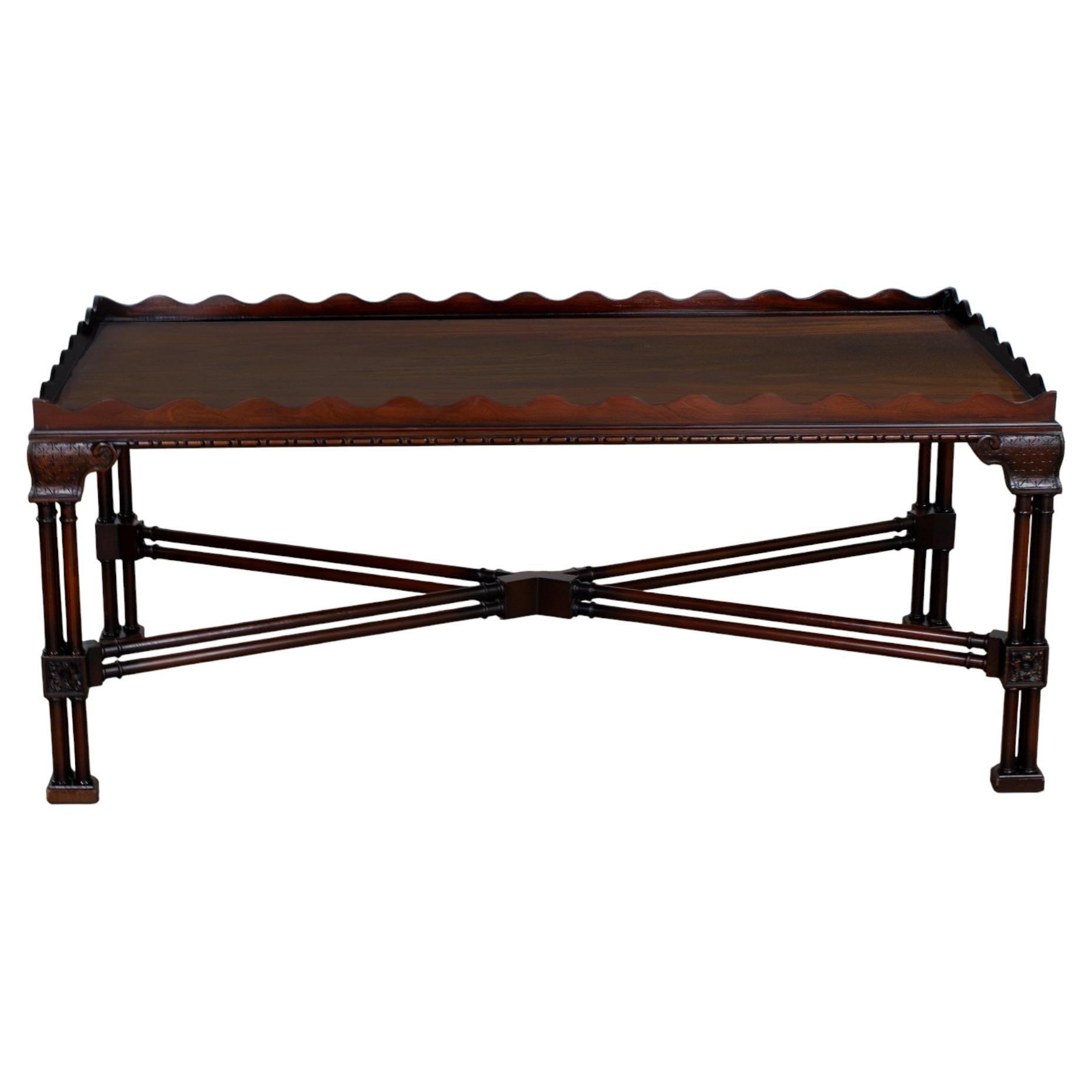 Vintage Chinese Chippendale Style Coffee Table Baker Mahogany Large Rectangular