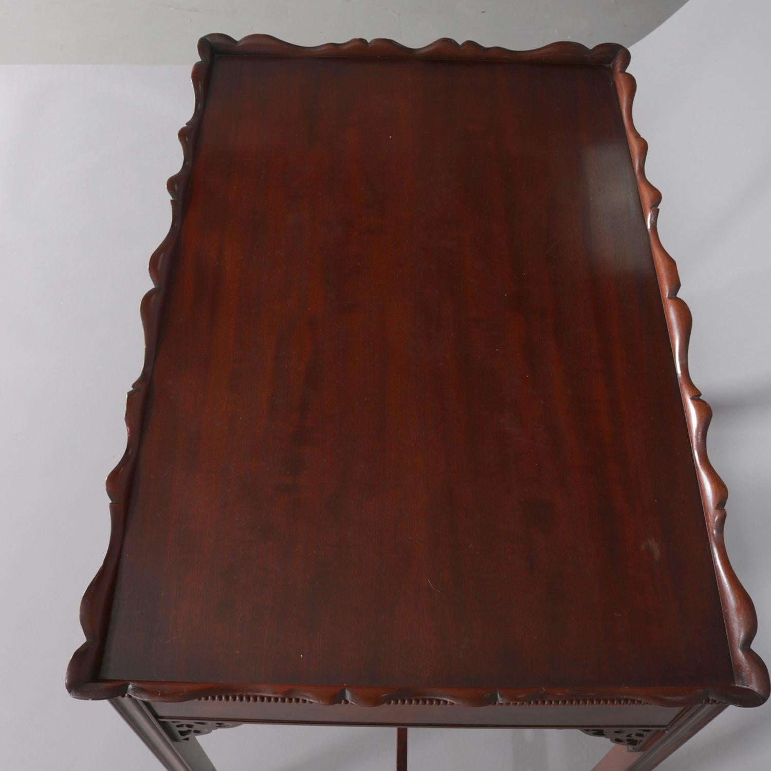Vintage Chinese Chippendale Style Flame Mahogany Single Drawer Lamp Table 10