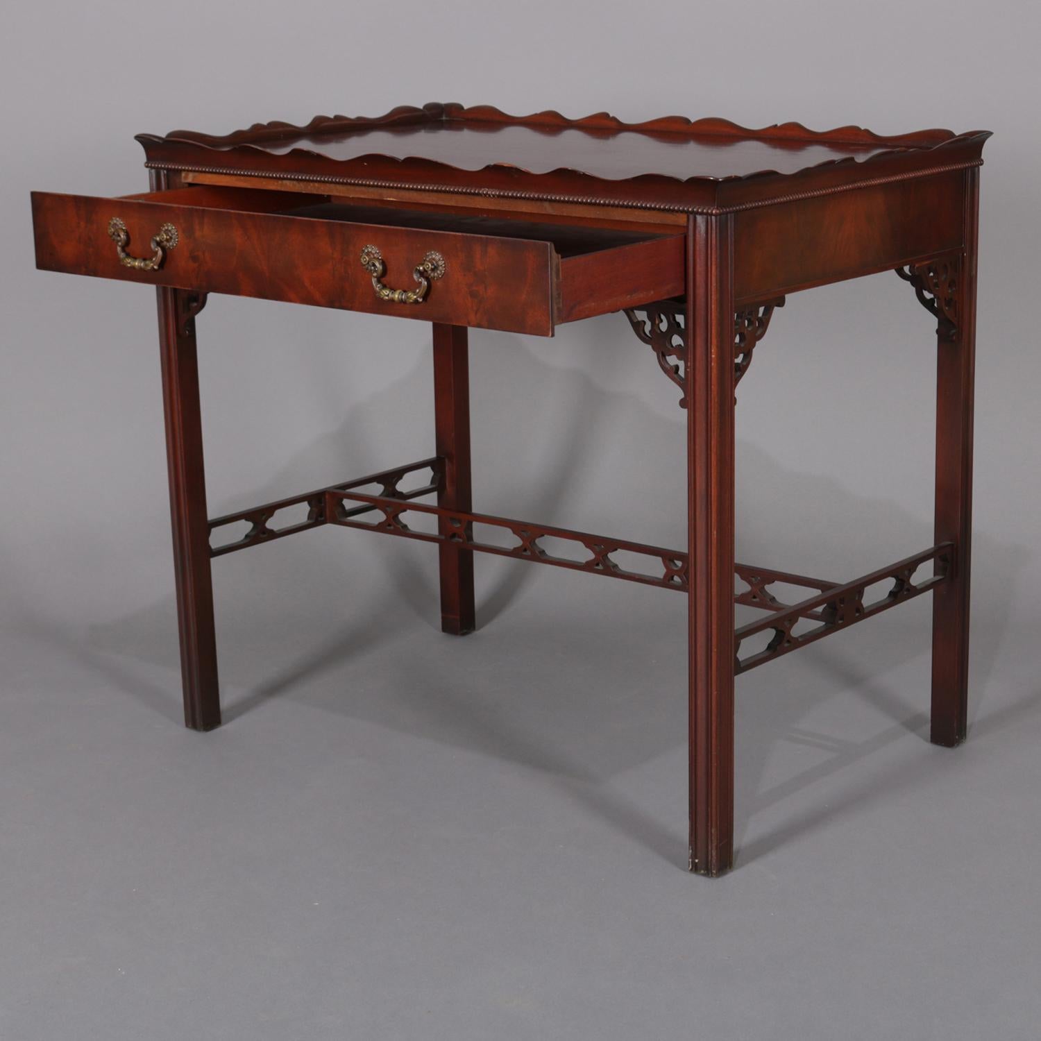 American Vintage Chinese Chippendale Style Flame Mahogany Single Drawer Lamp Table