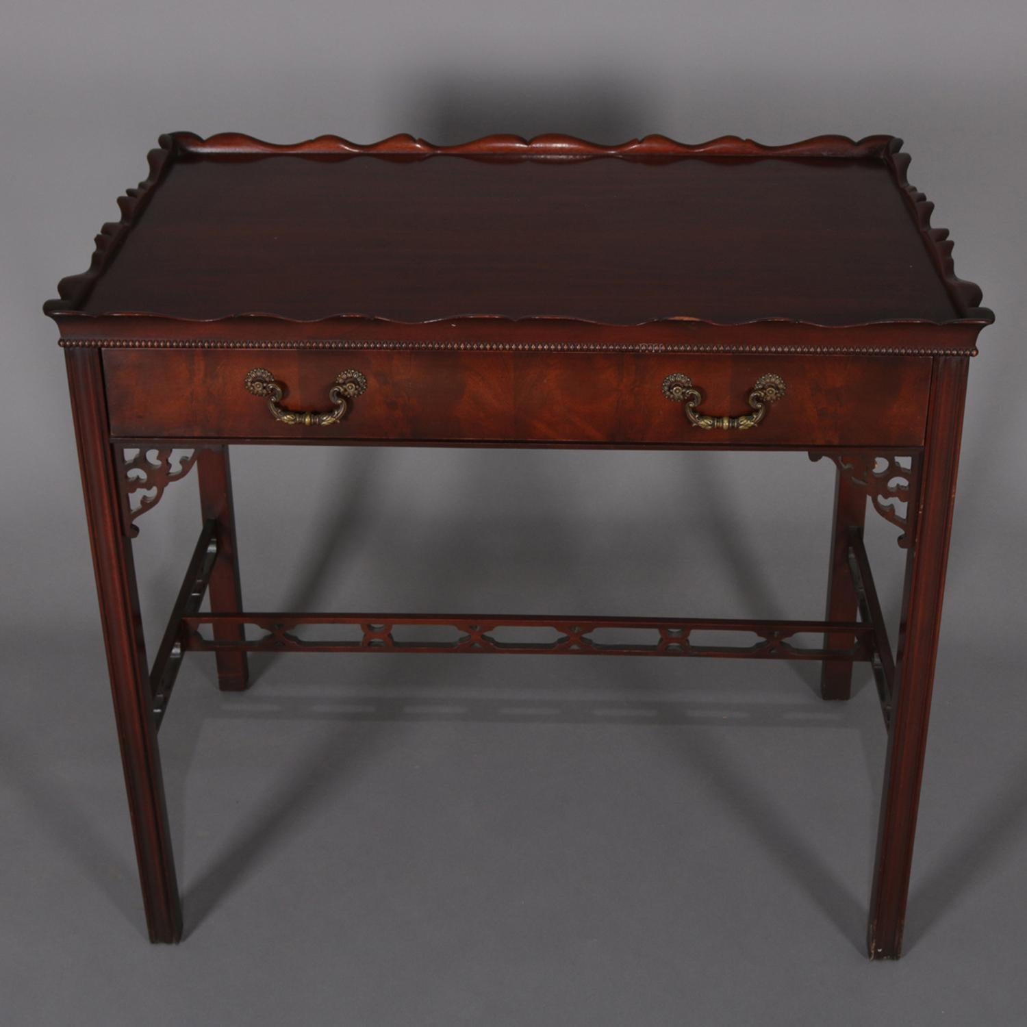20th Century Vintage Chinese Chippendale Style Flame Mahogany Single Drawer Lamp Table