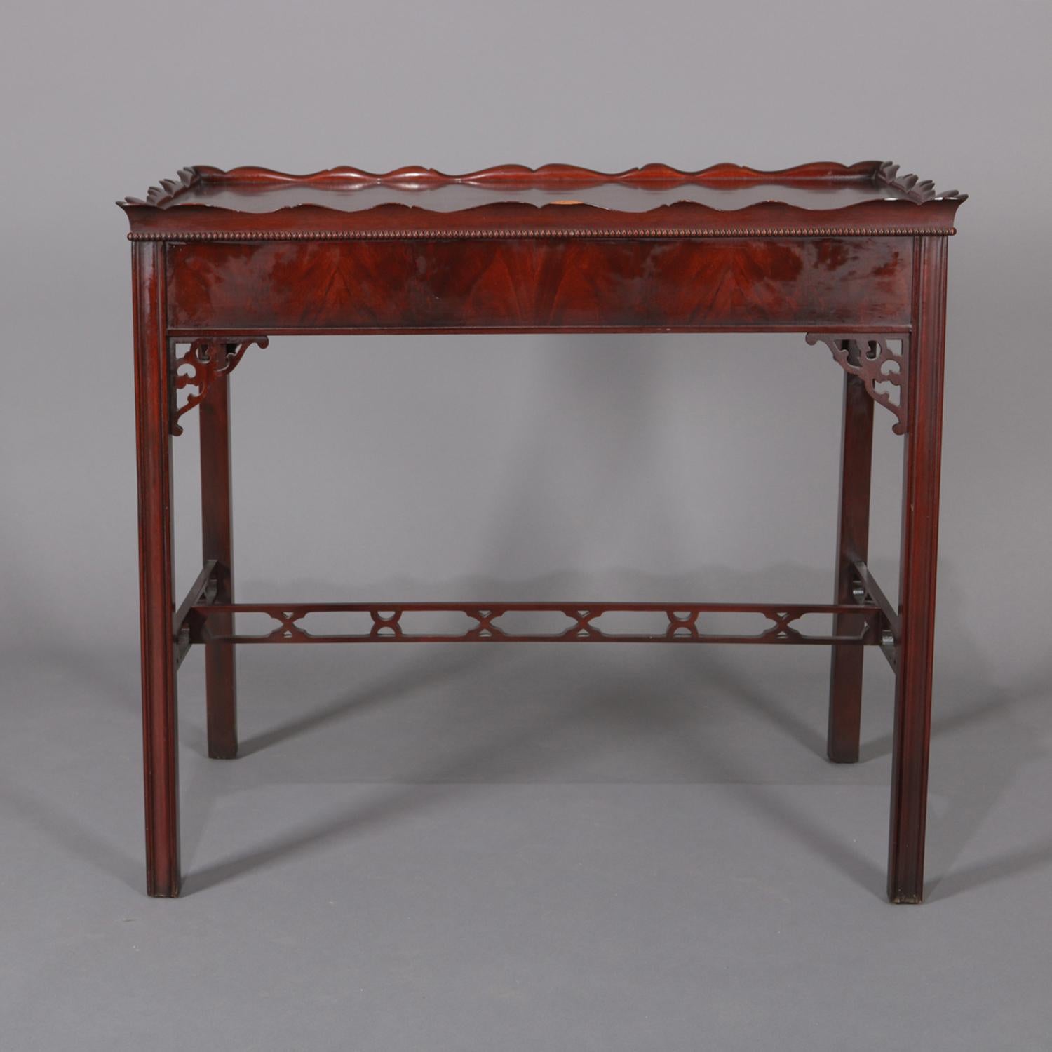 Vintage Chinese Chippendale Style Flame Mahogany Single Drawer Lamp Table 2