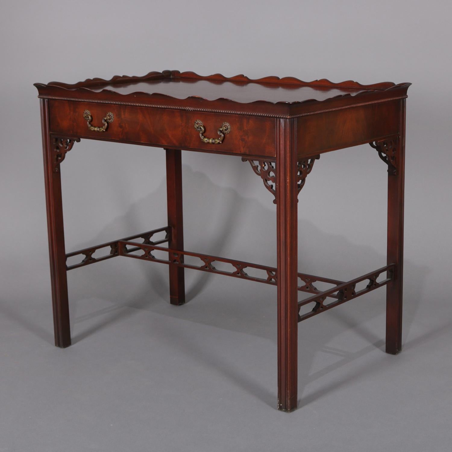 Vintage Chinese Chippendale Style Flame Mahogany Single Drawer Lamp Table 3