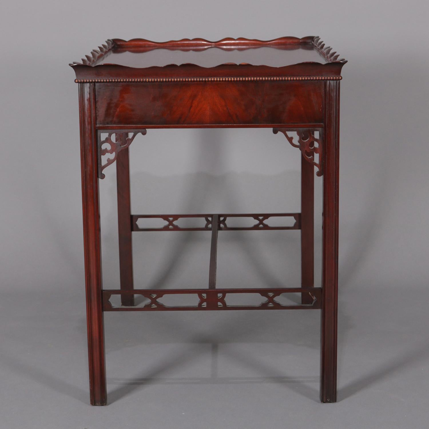 Vintage Chinese Chippendale Style Flame Mahogany Single Drawer Lamp Table 4