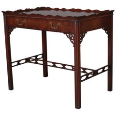 Vintage Chinese Chippendale Style Flame Mahogany Single Drawer Lamp Table