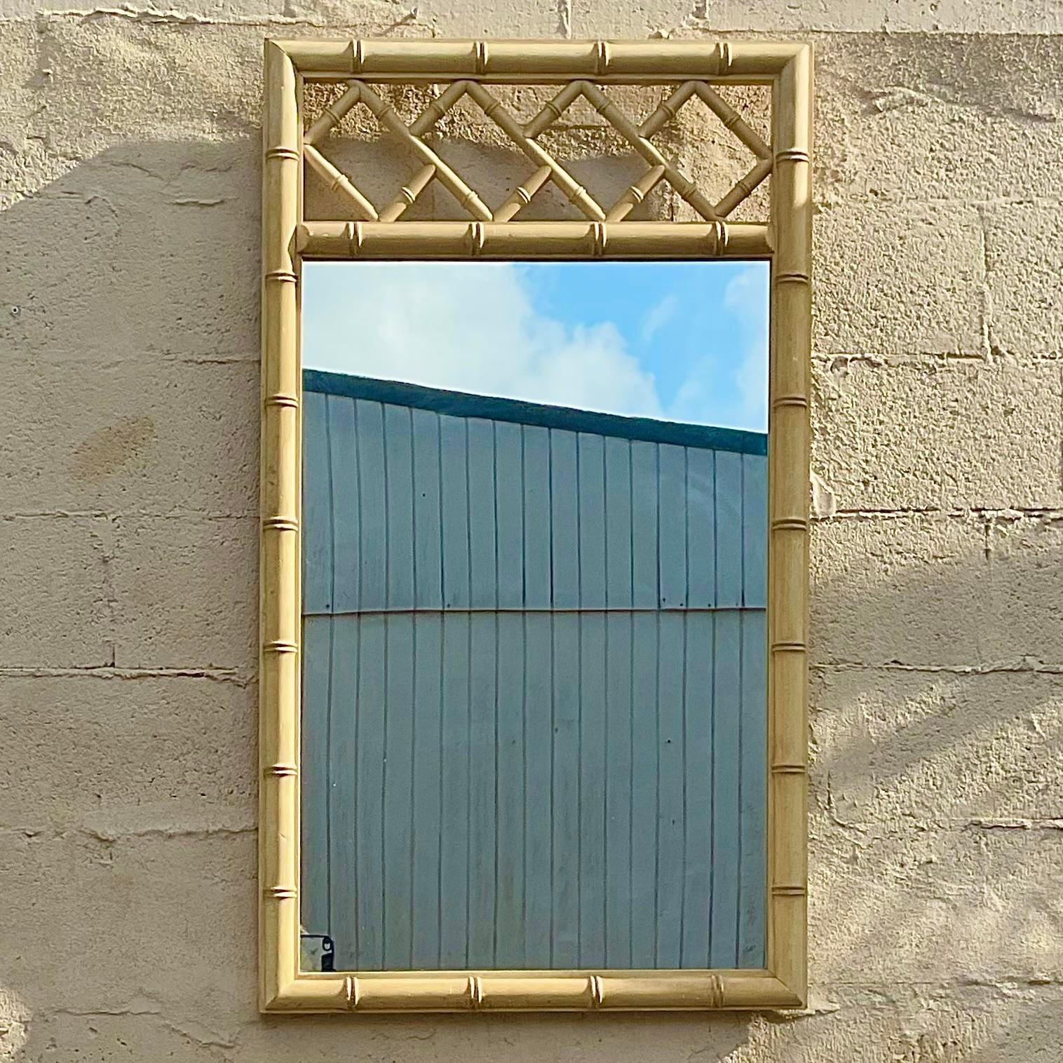 Vintage Chinese Chippendale Wood Vertical Mirror In Good Condition For Sale In west palm beach, FL