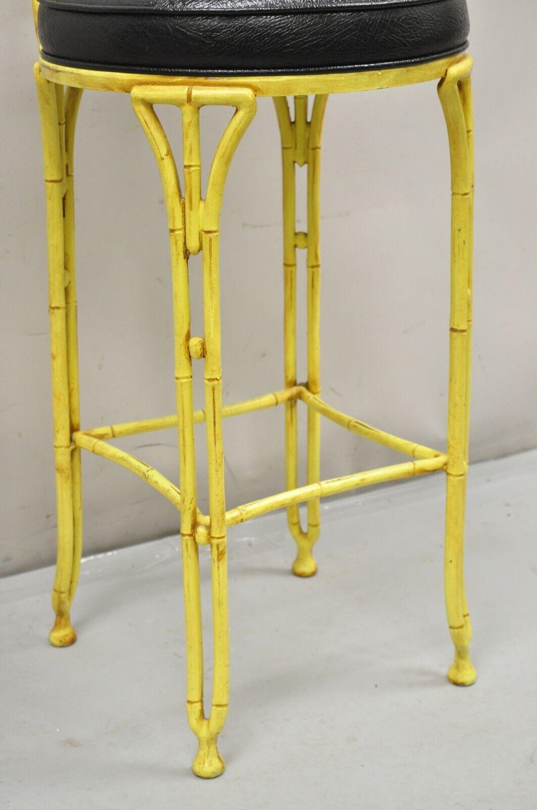 Vintage Chinese Chippendale Yellow Faux Bamboo Cast Aluminum Barstool Stool For Sale 1