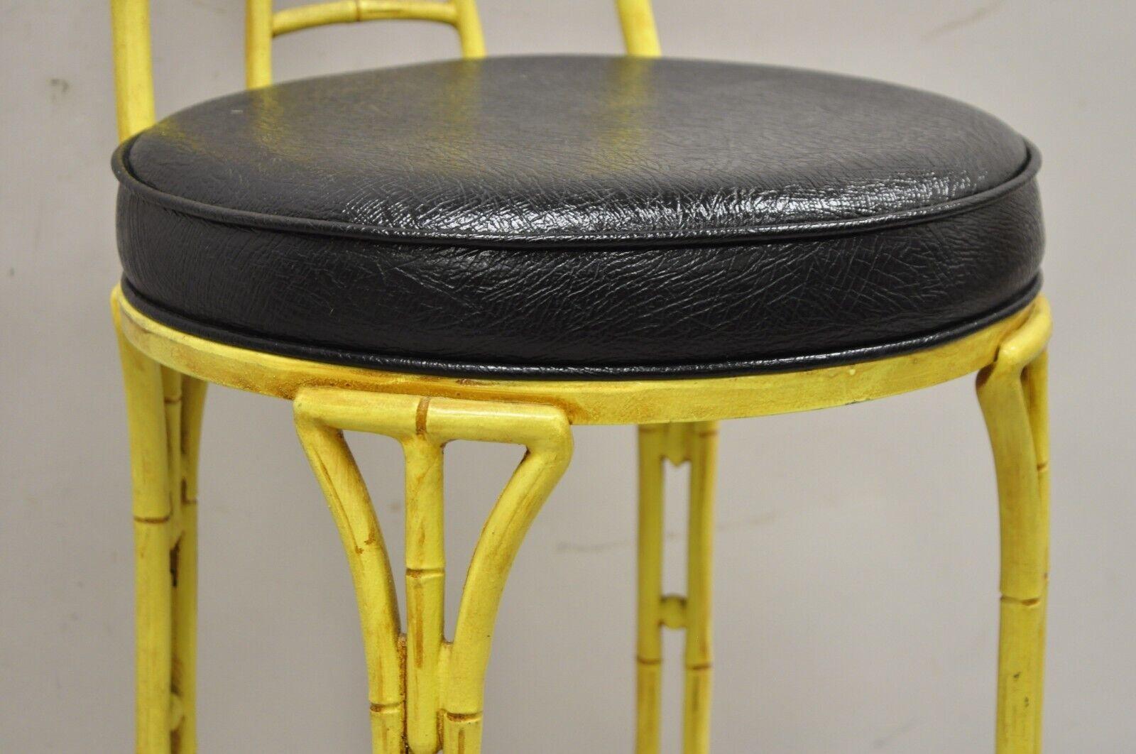 Vintage Chinese Chippendale Yellow Faux Bamboo Cast Aluminum Barstool Stool For Sale 2