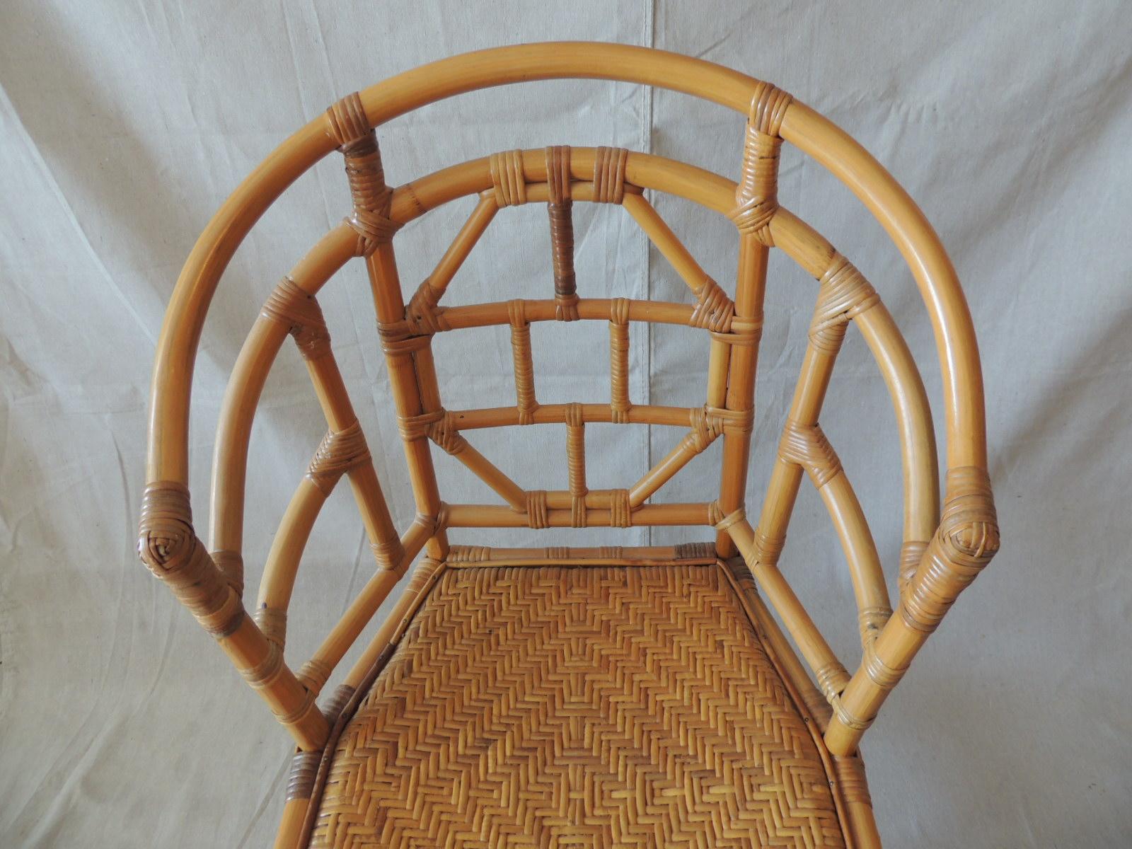 Bohemian Vintage Chinese Chippindale Rattan and Wicker Arm Chair