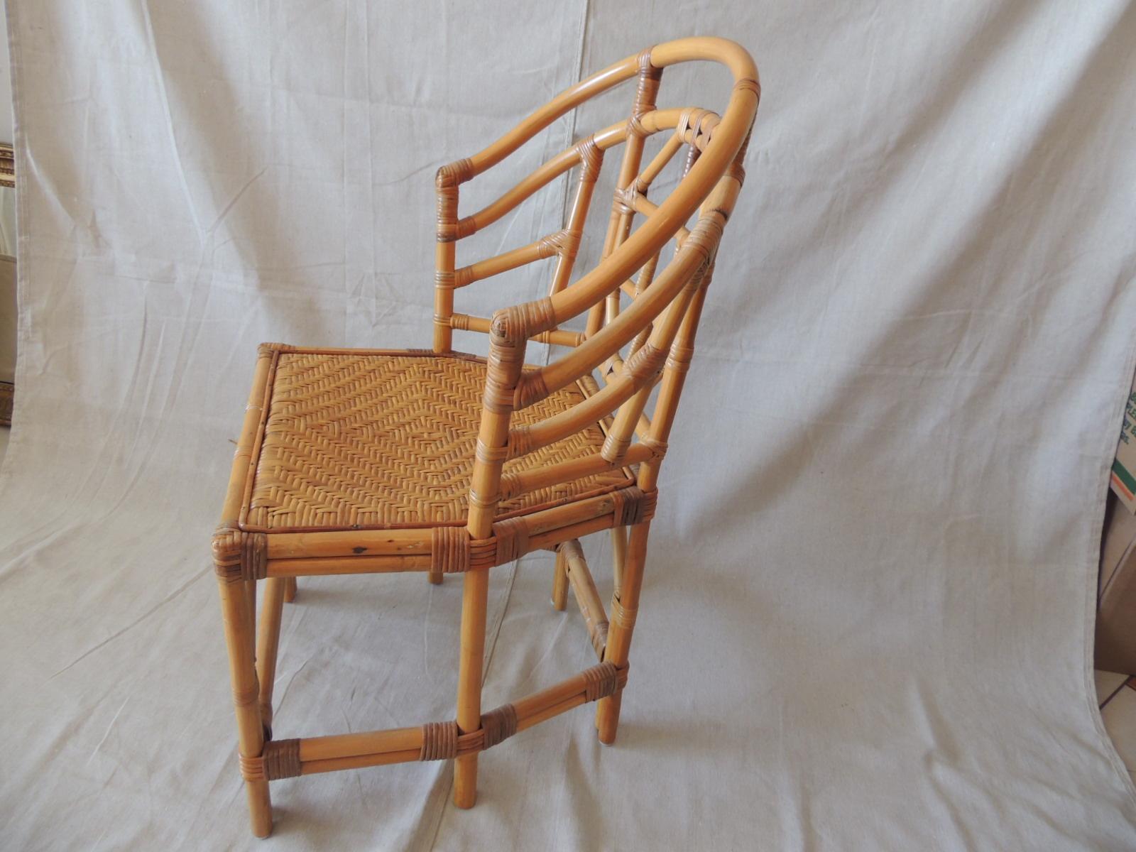 Asian Vintage Chinese Chippindale Rattan and Wicker Arm Chair