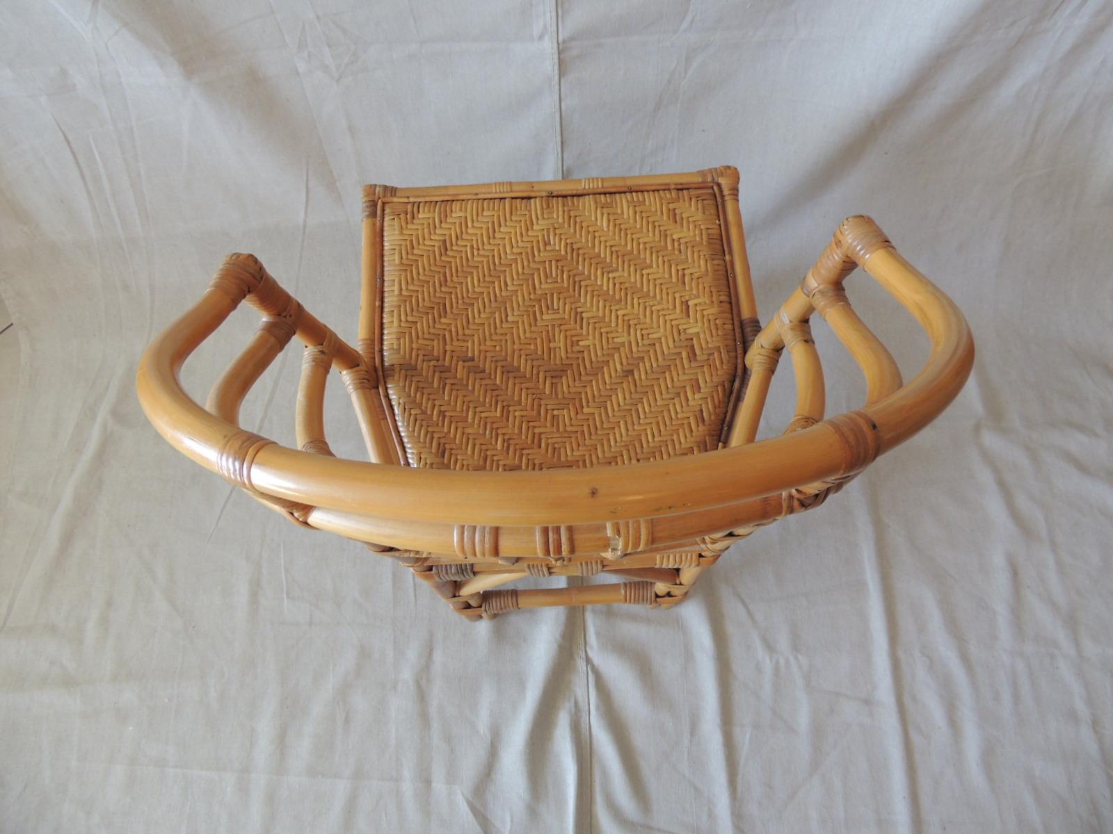 Hand-Crafted Vintage Chinese Chippindale Rattan and Wicker Arm Chair