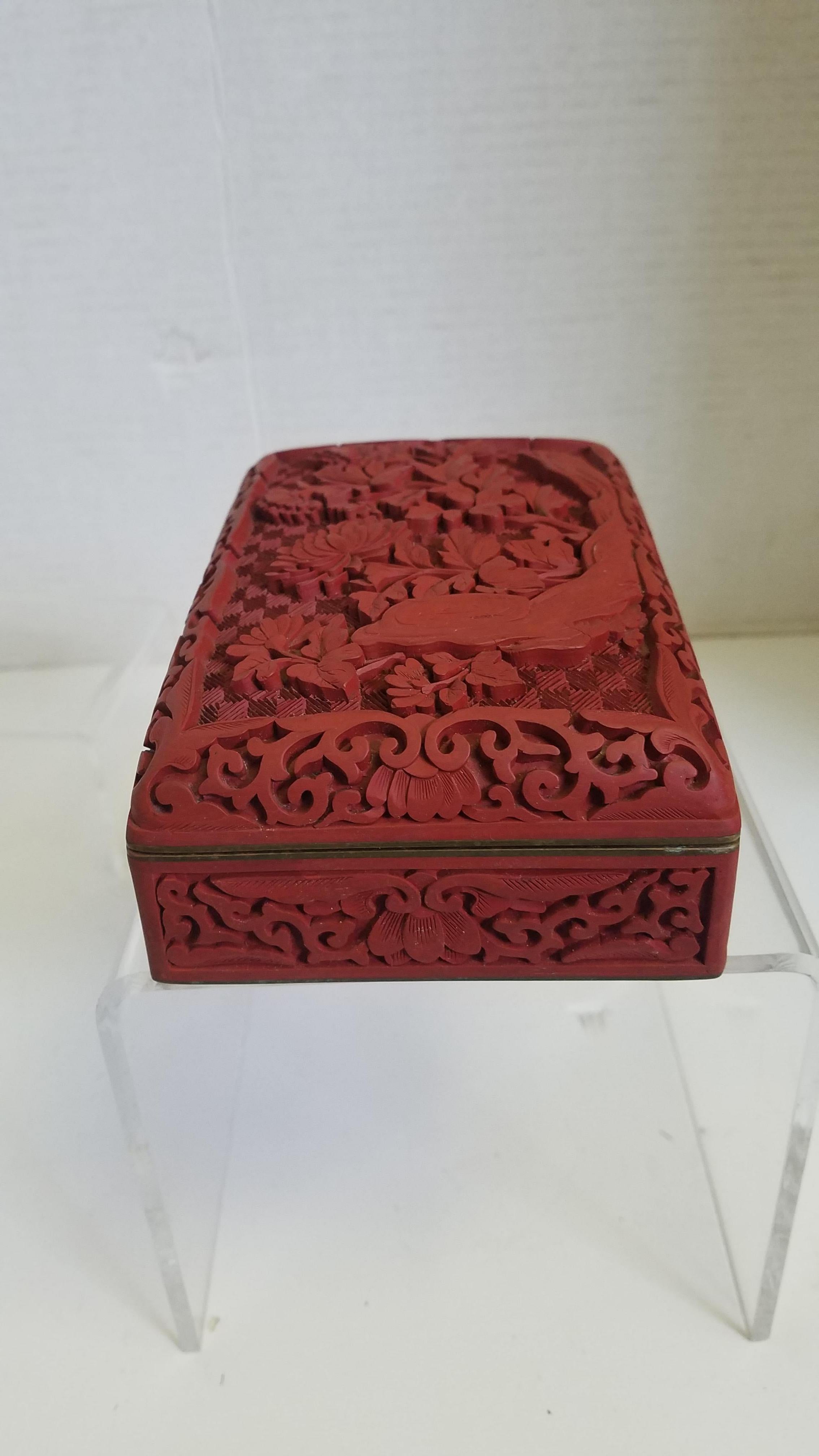 Vintage Chinese Cinnabar Box In Good Condition In Livingston, NJ