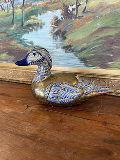 Figurina di anatra cinese cloisonné e ceramica d'epoca con dettagli dipinti a mano