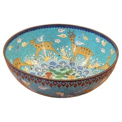 Vintage Chinese Cloisonné Bowl with Deer and Koi Motif