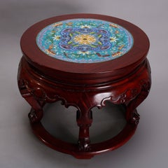 Vintage Chinese Cloisonne and Carved Mahogany Low Table, 20th Century