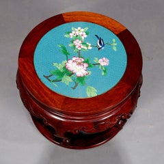 Vintage Chinese Cloisonne & Carved Mahogany Low Table, 20th Century