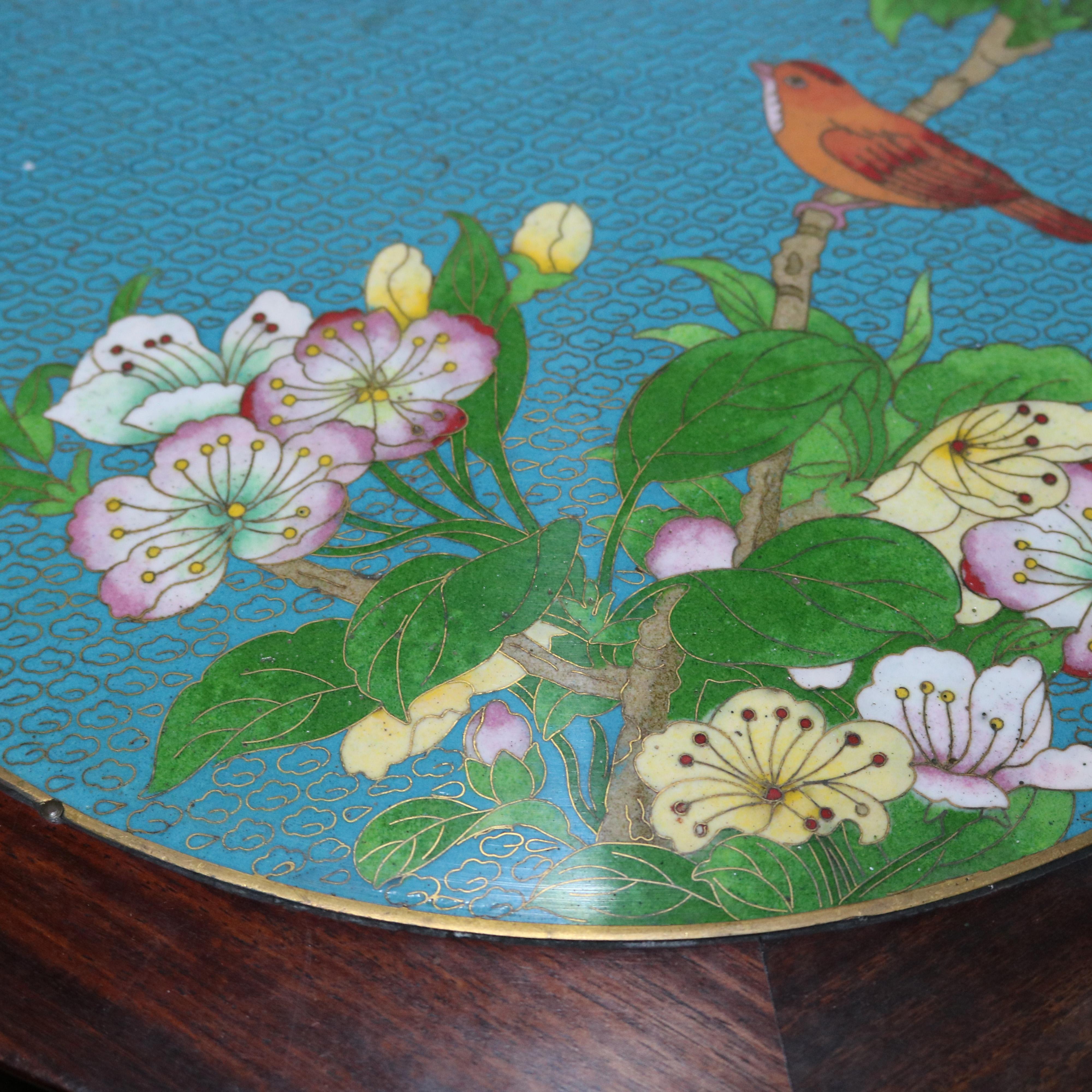 Vintage Chinese Cloisonné and Carved Mahogany Low Table, 20th Century In Good Condition In Big Flats, NY