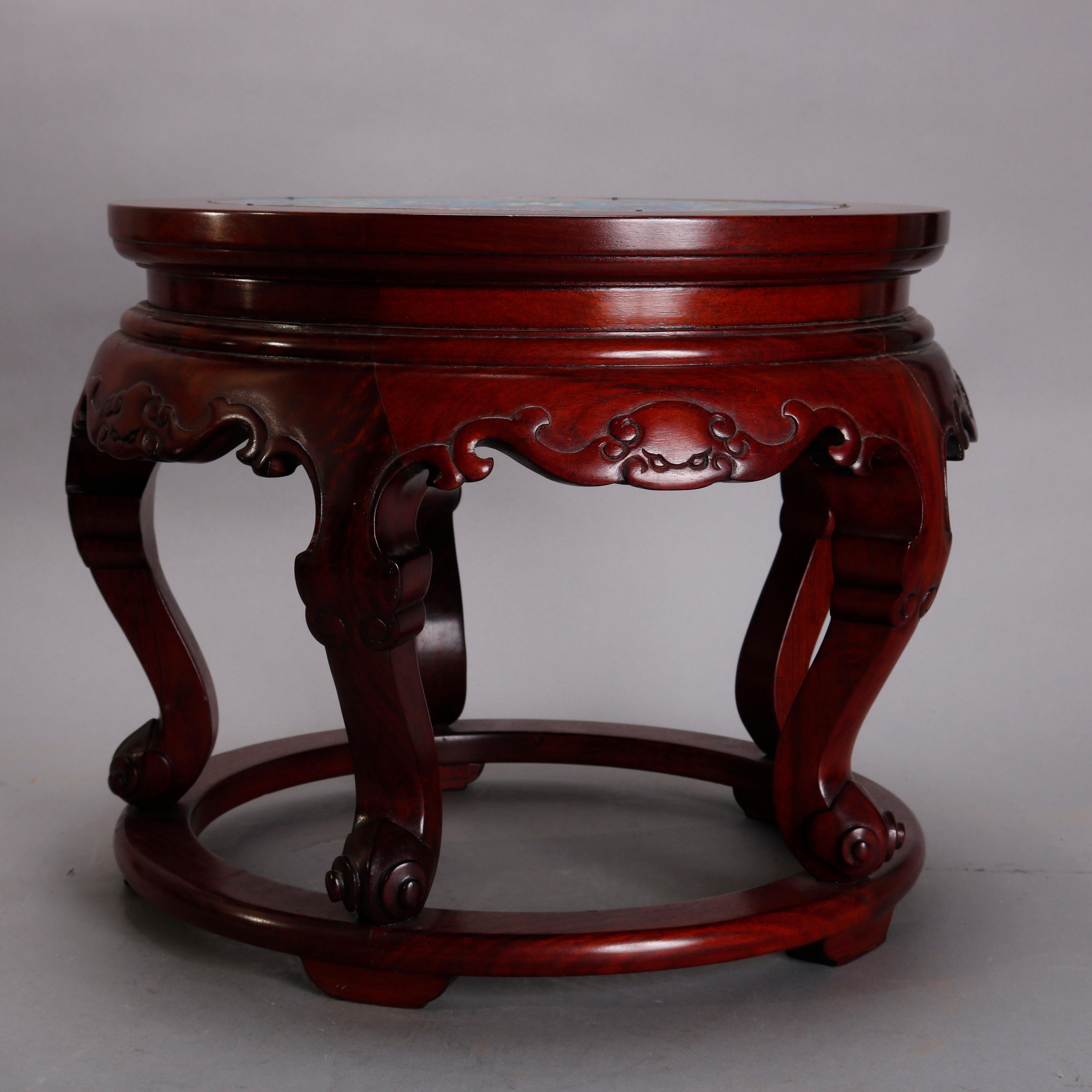 Brass Vintage Chinese Cloisonne and Carved Mahogany Low Table, 20th Century