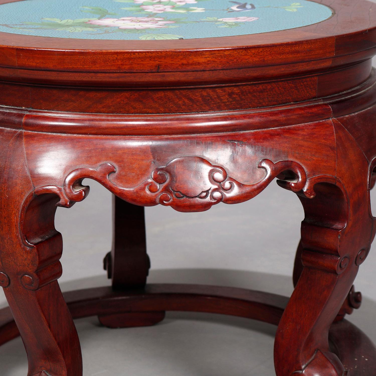 Vintage Chinese Cloisonne & Carved Mahogany Low Table, 20th Century 2