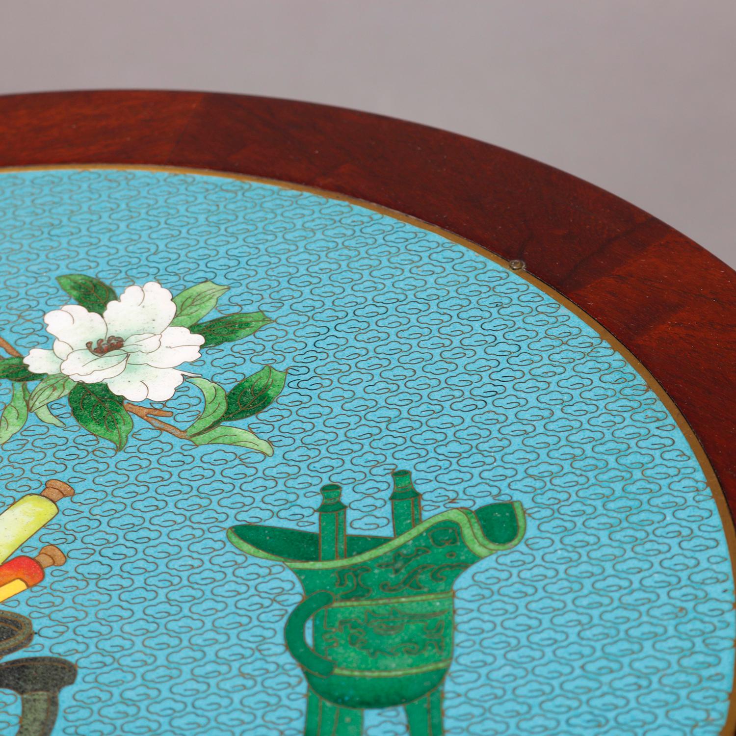 Vintage Chinese Cloisonné and Carved Mahogany Low Table, 20th Century 3