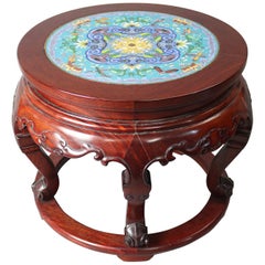 Vintage Chinese Cloisonne and Carved Mahogany Low Table, 20th Century