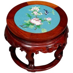 Vintage Chinese Cloisonne & Carved Mahogany Low Table, 20th Century