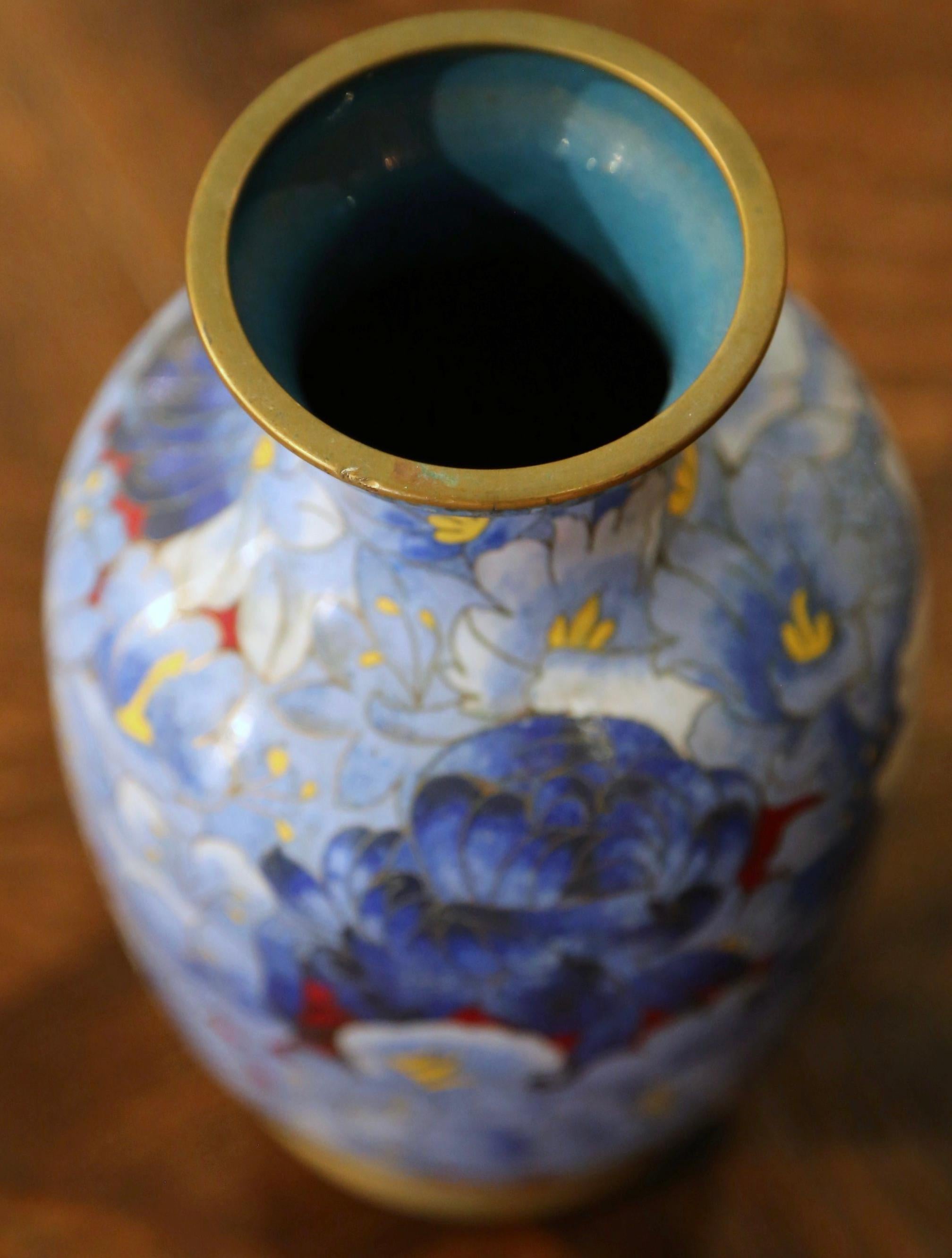  Vintage Chinese Cloisonne Champleve Enamel Vase with Floral Motifs 2