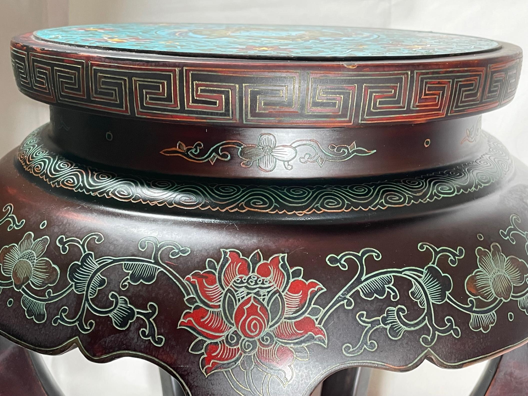 Vintage Chinese Cloisonne Chinoiserie Plant Stand Jardiniere In Good Condition In Vero Beach, FL