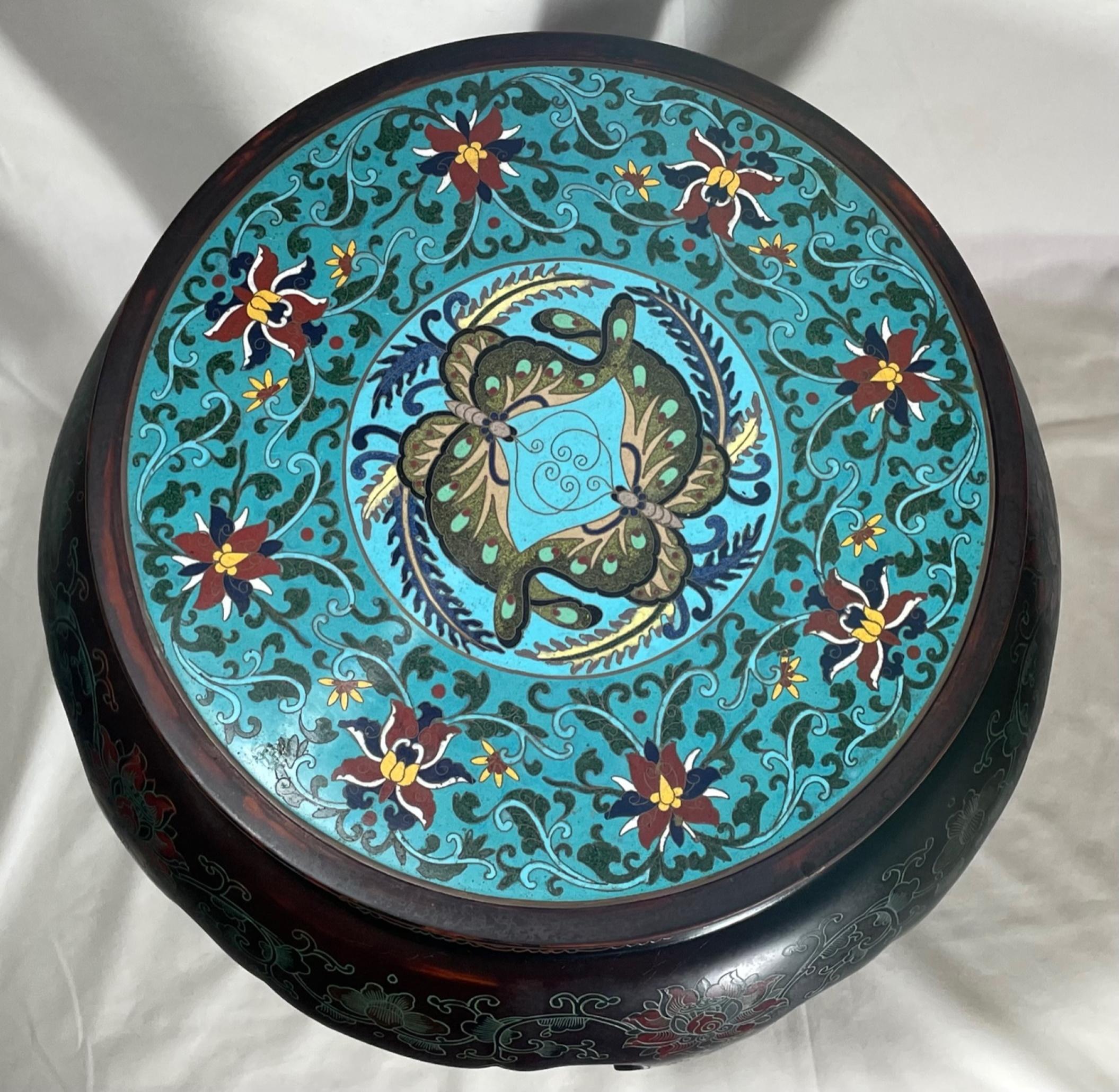 Wood Vintage Chinese Cloisonne Chinoiserie Plant Stand Jardiniere