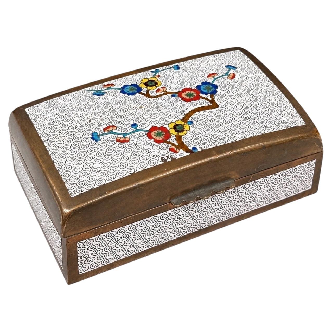 Vintage Chinese Cloisonné Enamel Trinket Box, Floral Blossom Motif, Mid-Century