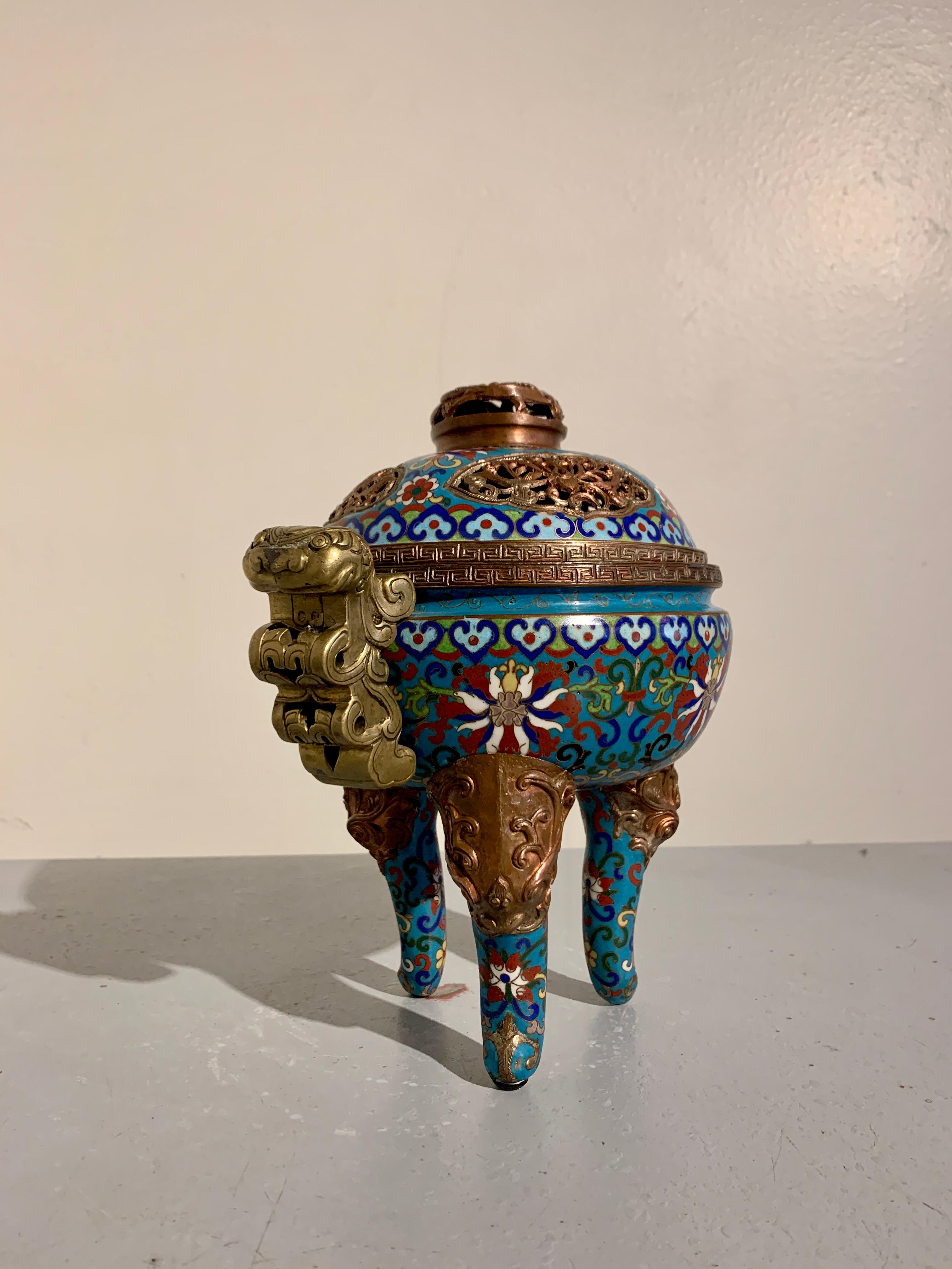 Vintage Chinese Cloisonne Enamel Tripod Censer, circa 1970's, China In Good Condition In Austin, TX
