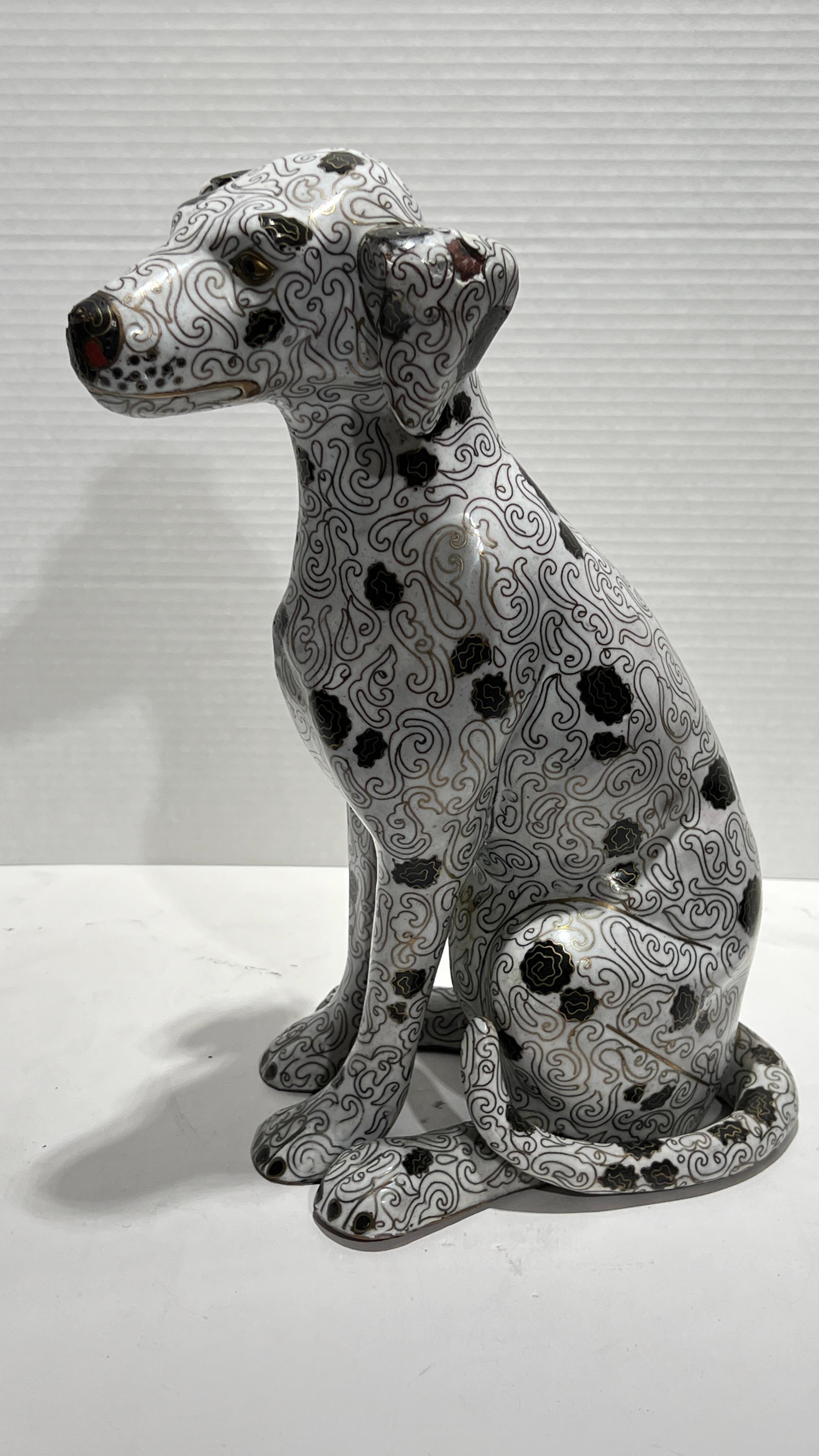 Figura china vintage de cloisonné de un cachorro dálmata sentado 4