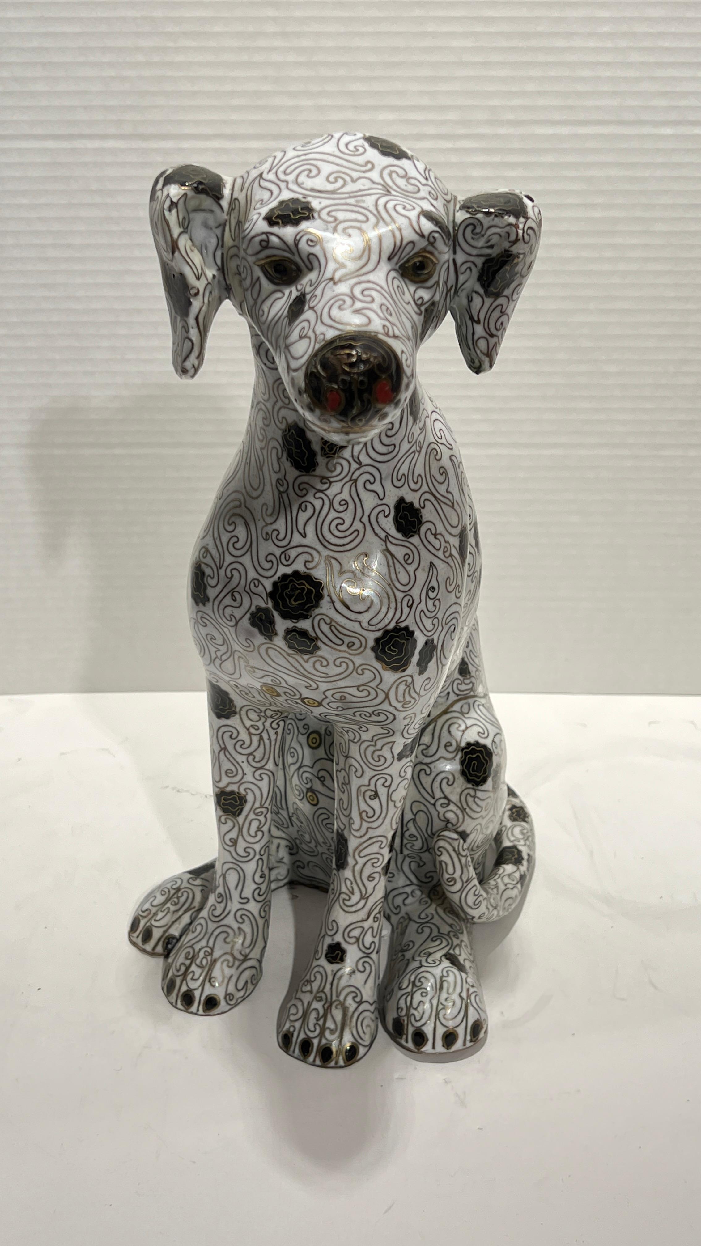 Vintage Chinese Cloisonne Figure of a Seated Dalmatian Puppy For Sale 2