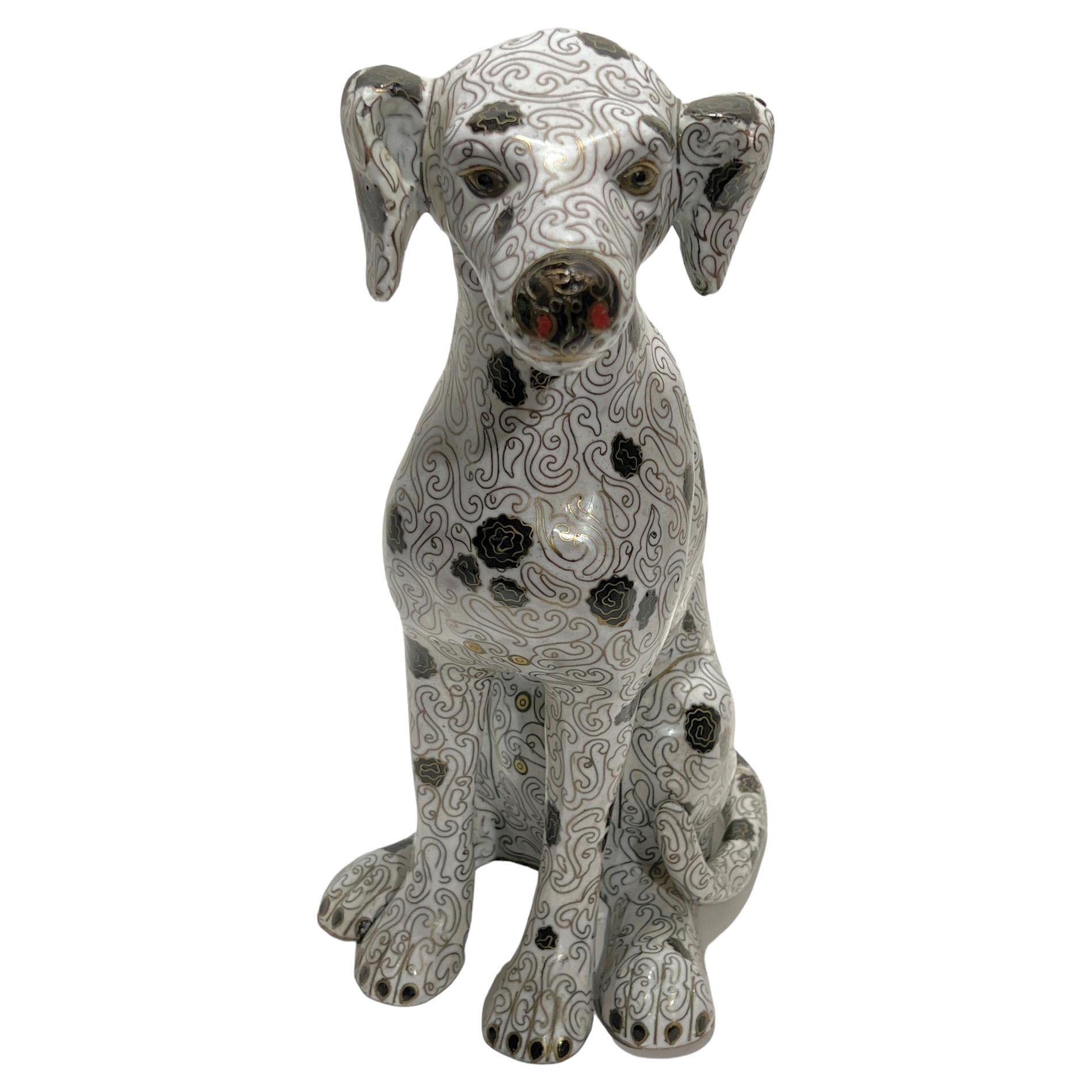 Vintage Chinese Cloisonne Figure of a Seated Dalmatian Puppy For Sale